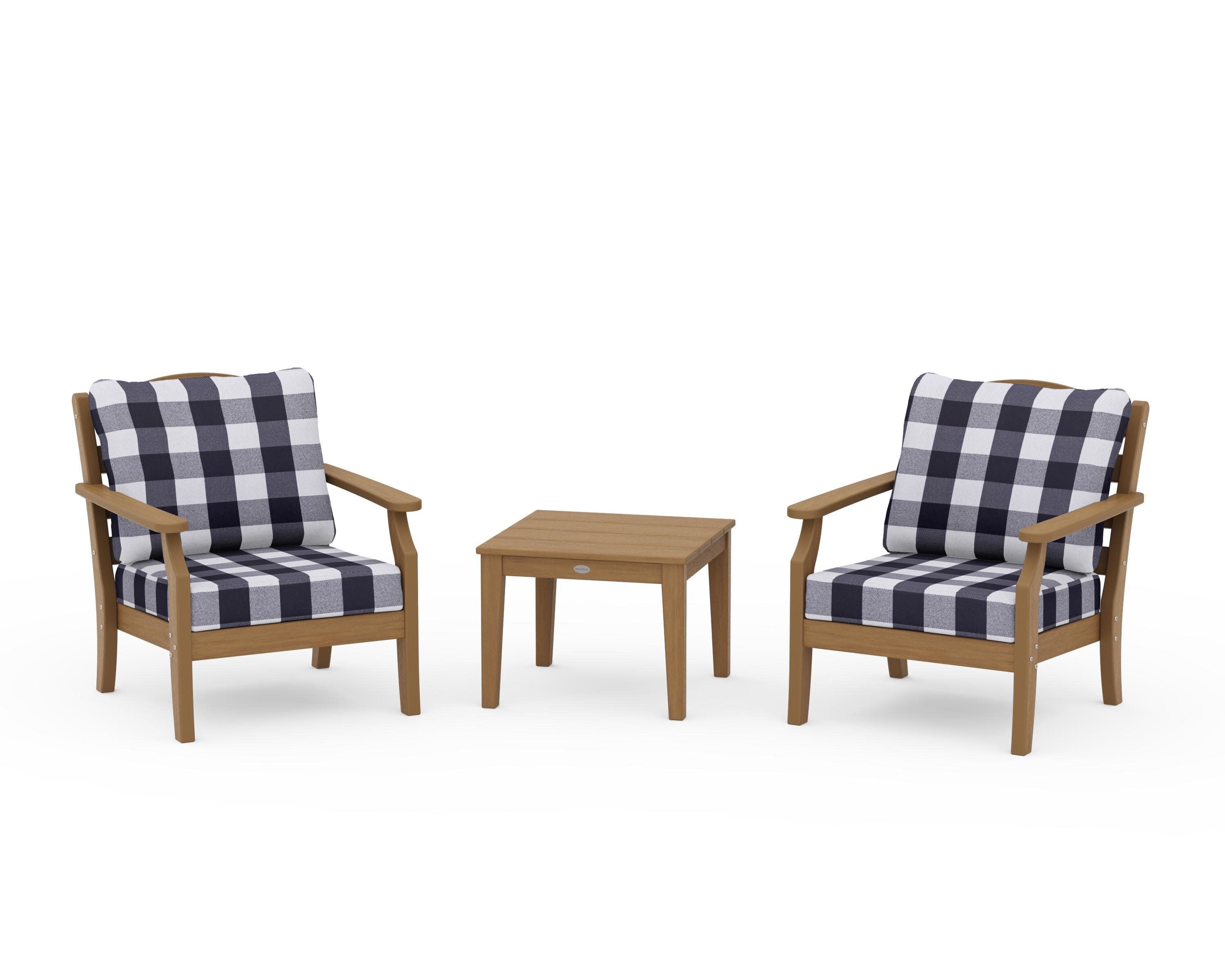 Savannah 3-Piece Deep Seating Set in Natural / Buffalo Plaid Navy