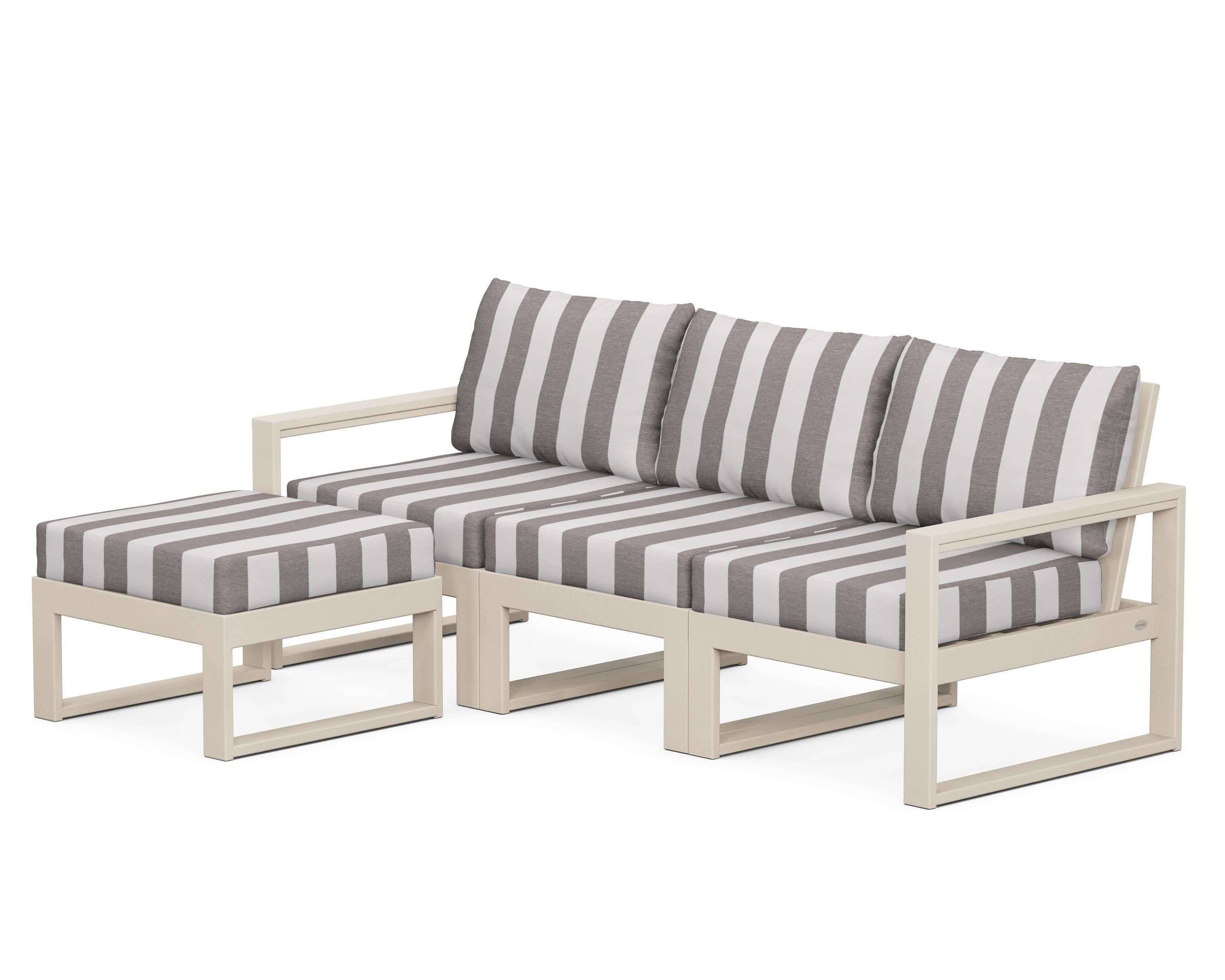 EDGE 4-Piece Modular Deep Seating Set with Ottoman in Sand / Cabana Stripe Grey Mist