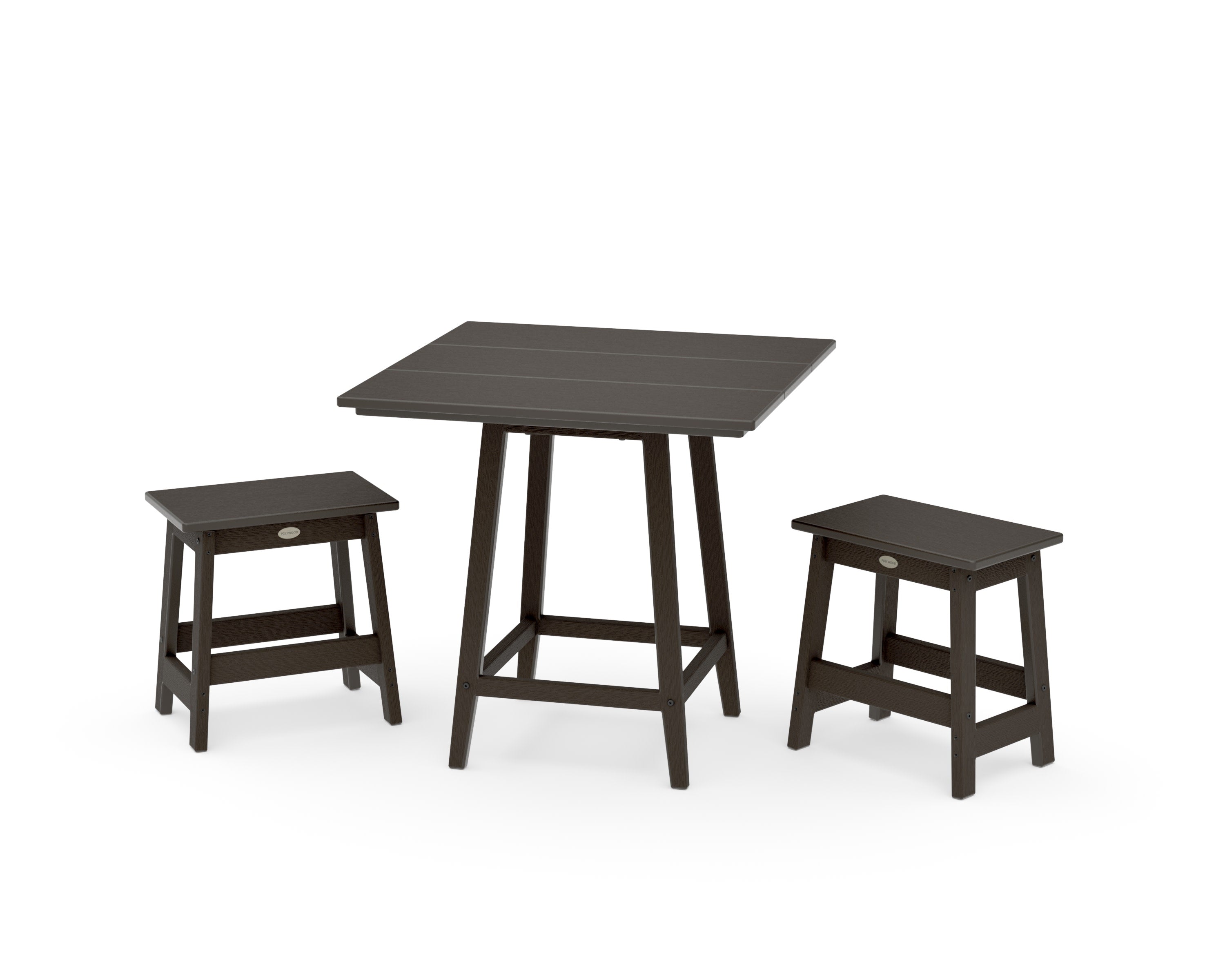 Modern Studio Stool 3-Piece Square Bistro Set in Vintage Coffee