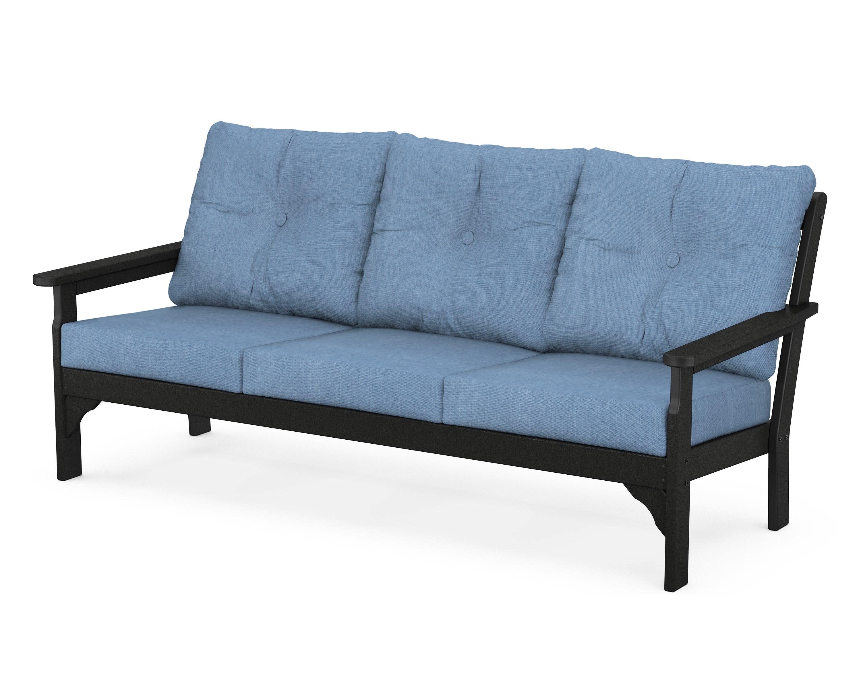 Vineyard Deep Seating Sofa in Black / Sky Blue