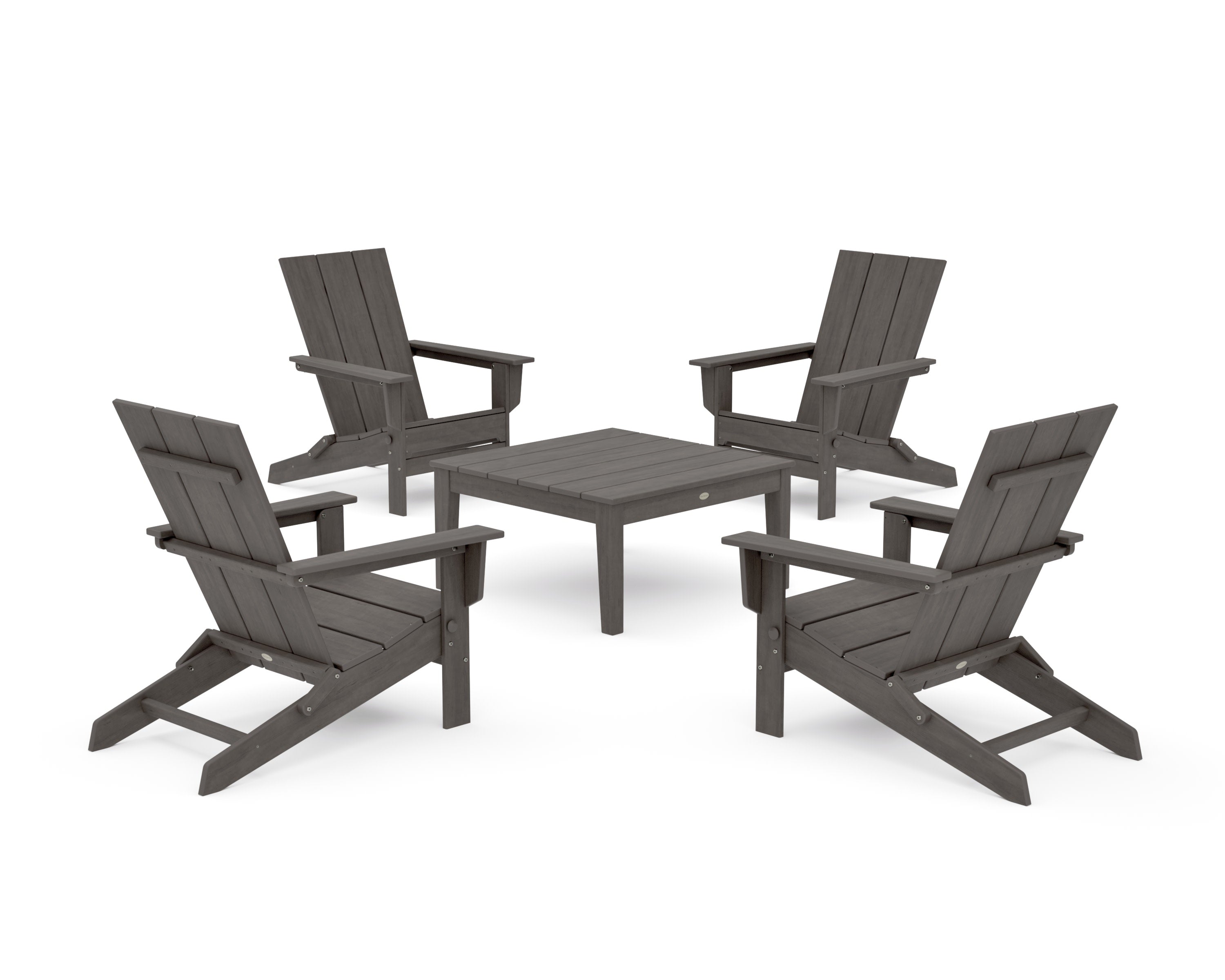 5-Piece Modern Studio Folding Adirondack Chair Conversation Group in Driftwood
