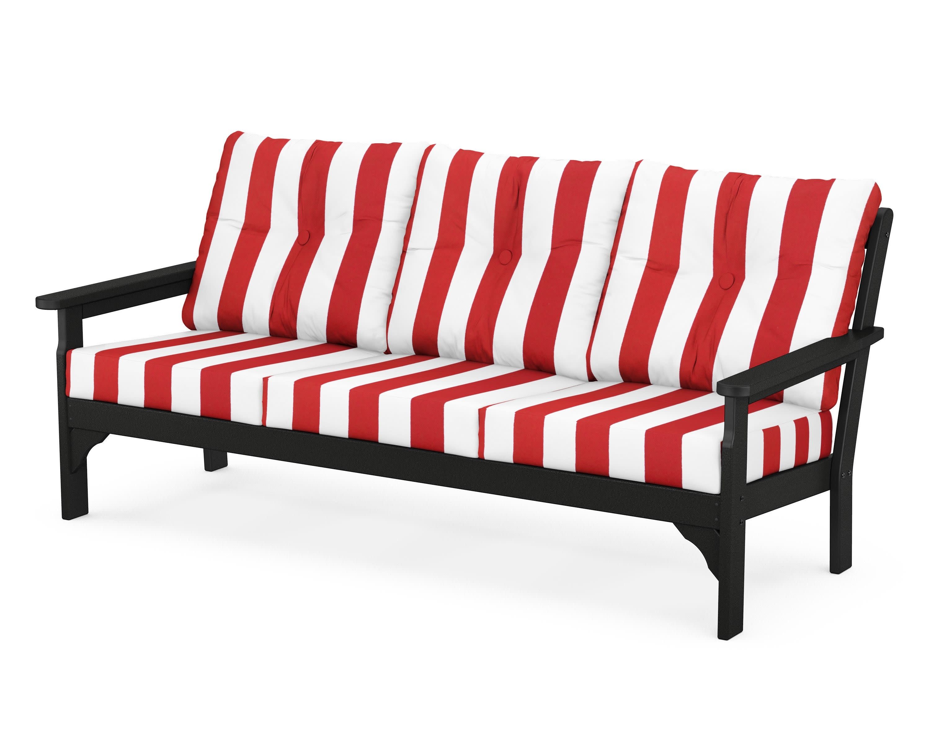 Vineyard Deep Seating Sofa in Black / Cabana Stripe Crimson