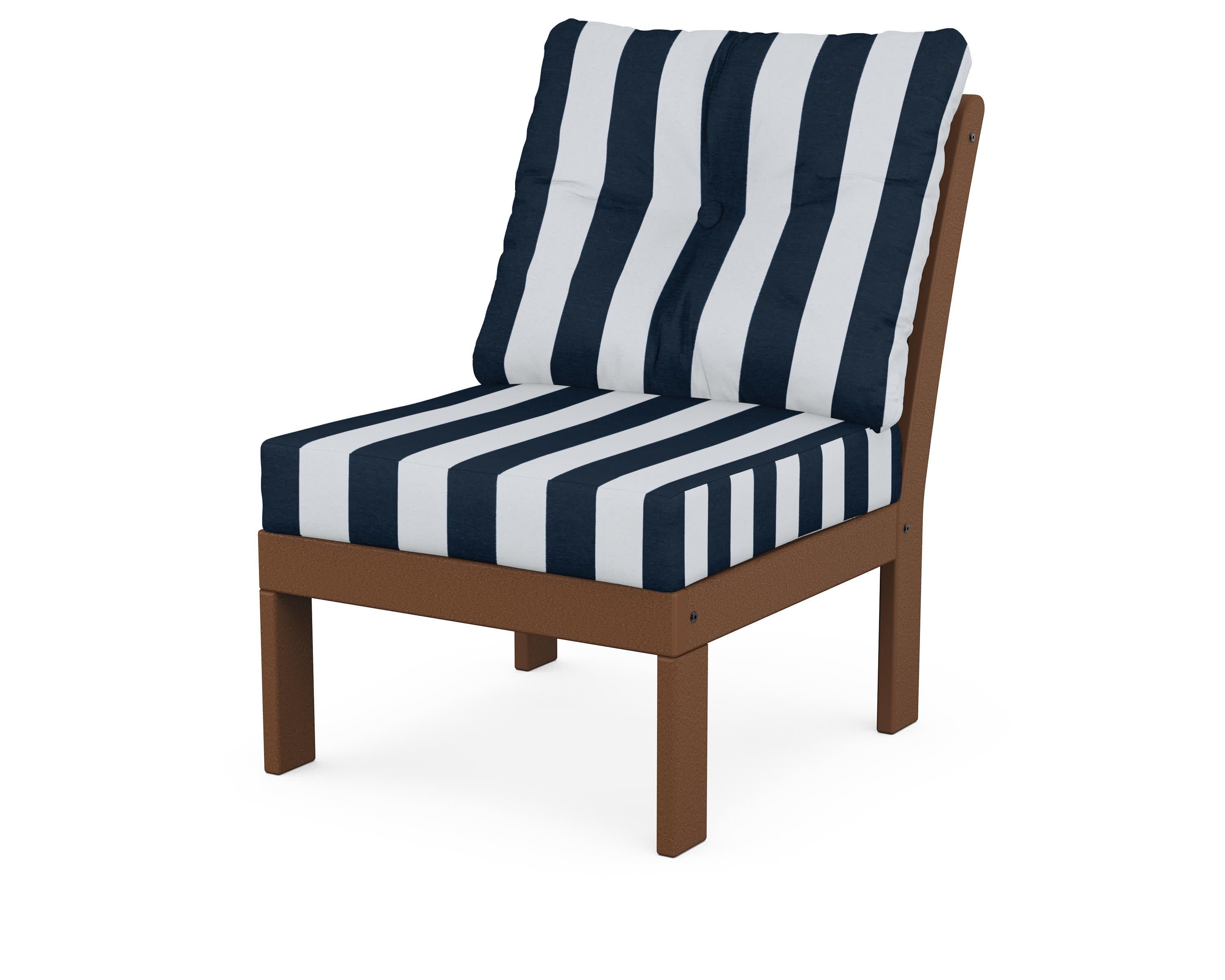 Vineyard Modular Armless Chair in Teak / Cabana Stripe Marine Indigo