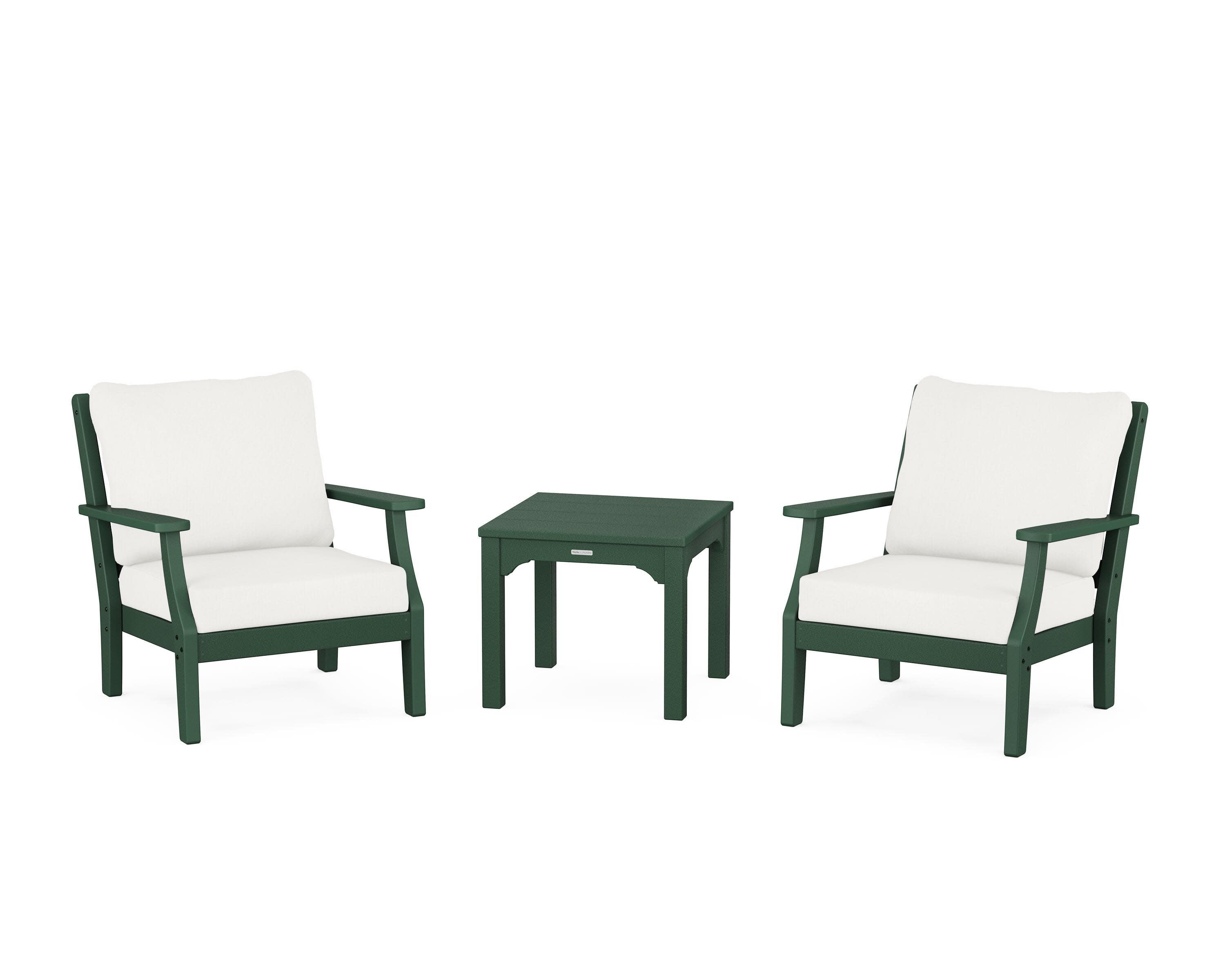 Chinoiserie 3-Piece Deep Seating Set in Green / Natural Linen