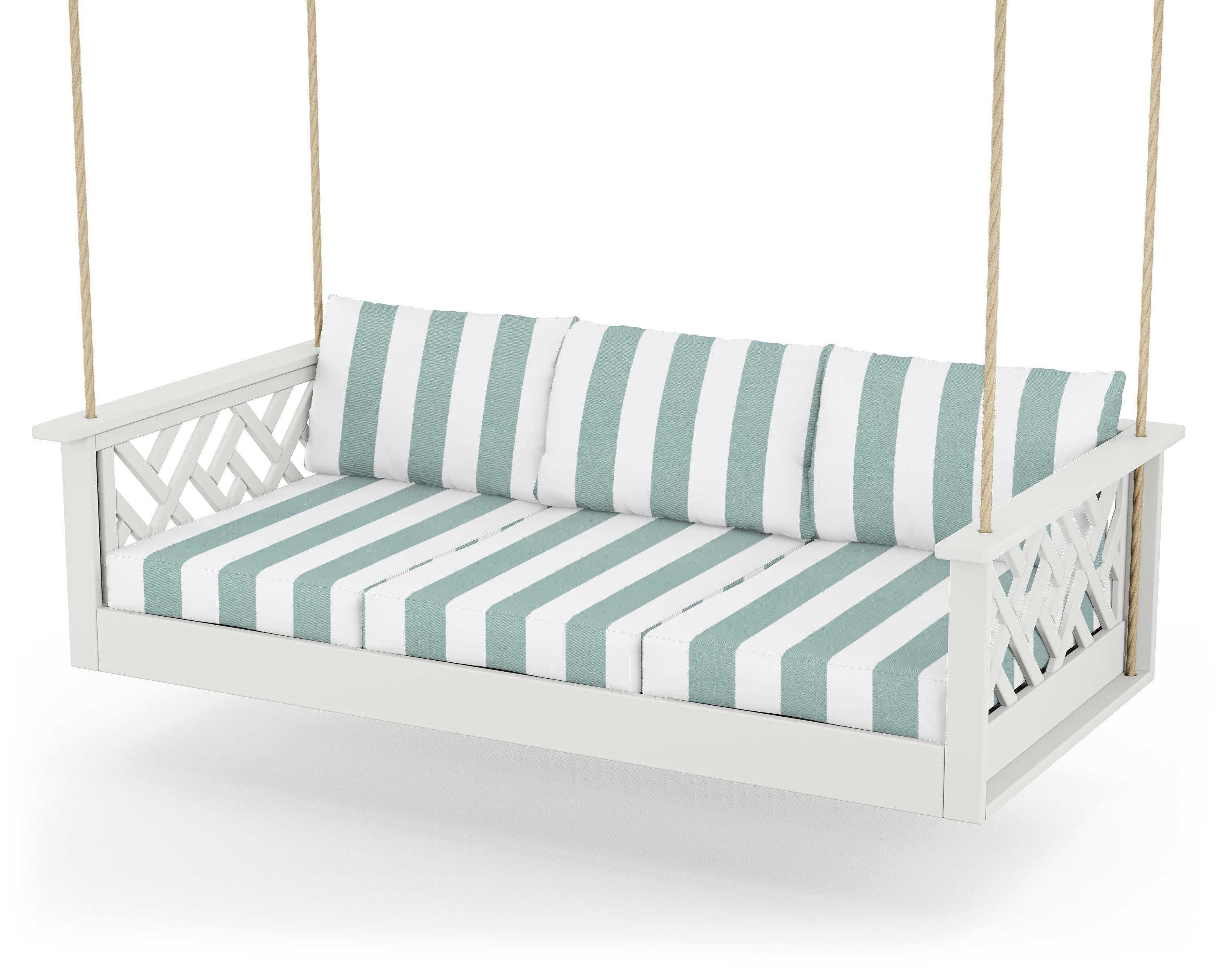 Chippendale Daybed Swing in White / Cabana Stripe Glacier Spa