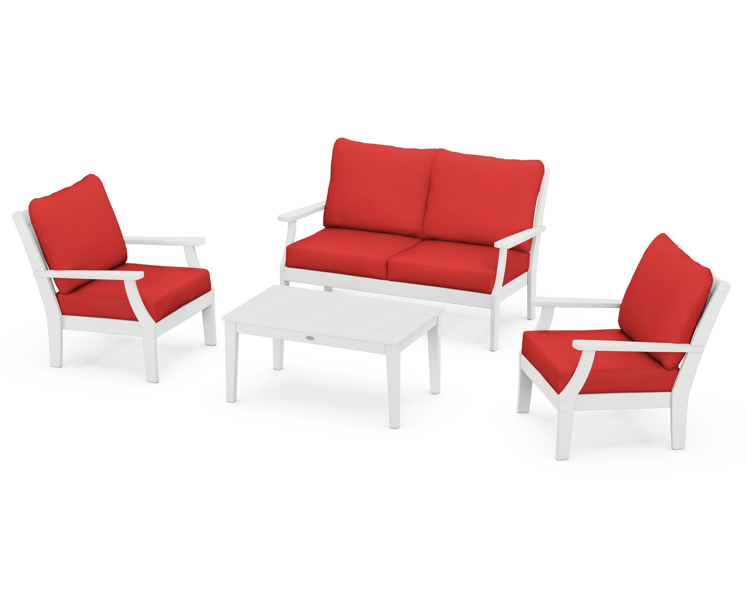 Braxton 4-Piece Deep Seating Chair Set in White / Crimson Linen