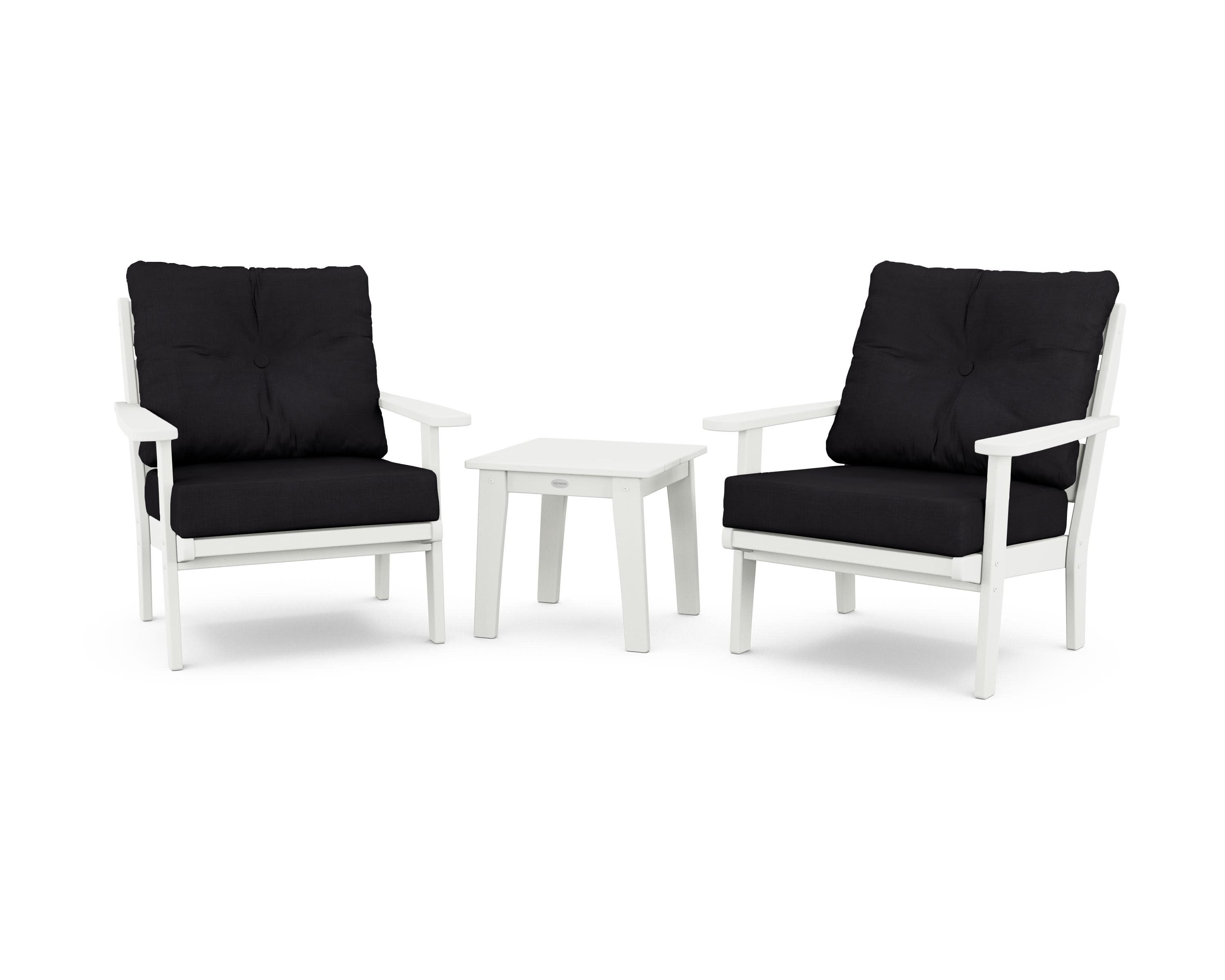 Lakeside 3-Piece Deep Seating Chair Set in Vintage White / Midnight Linen