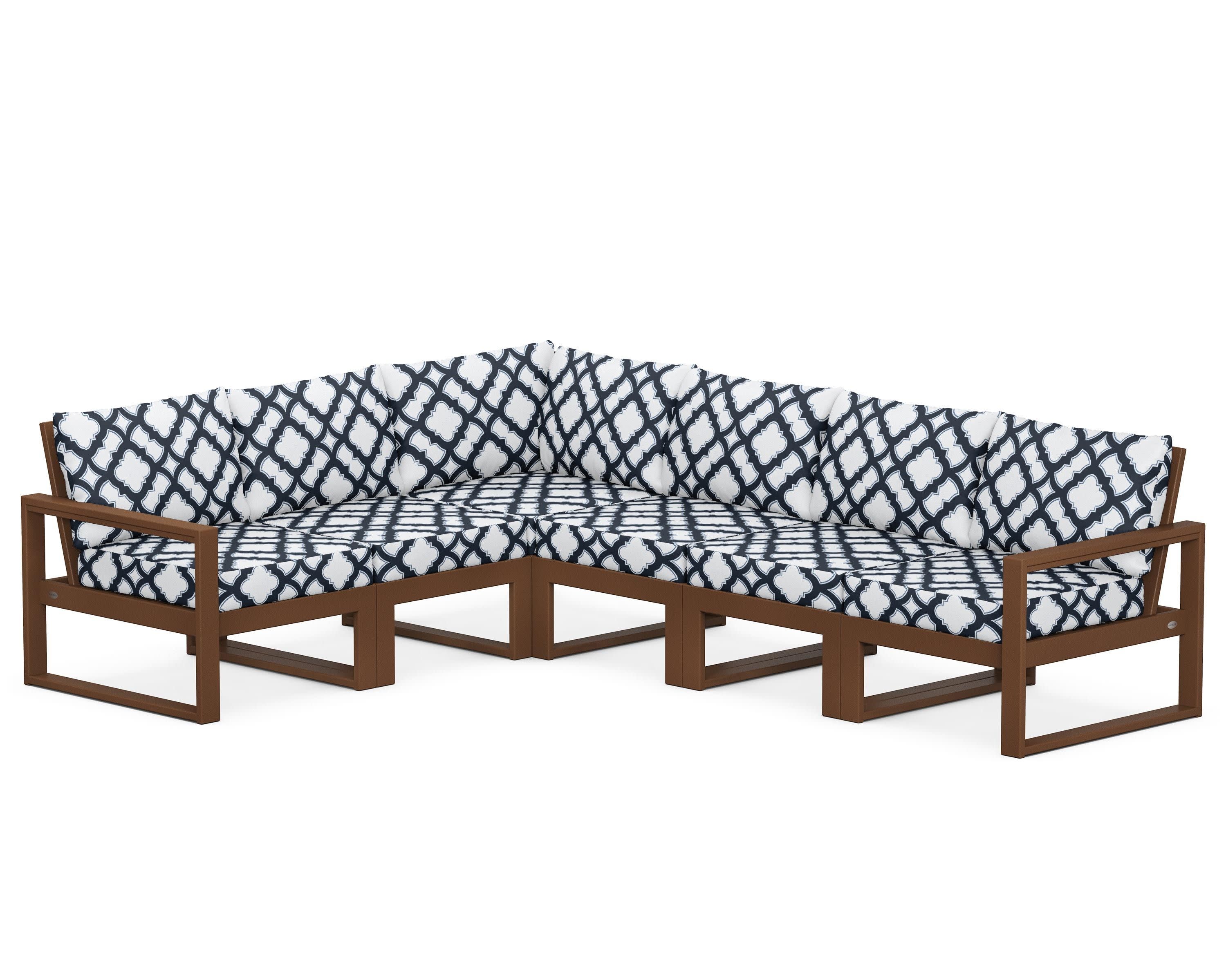 EDGE 6-Piece Modular Deep Seating Set in Teak / Trellis Marine Indigo
