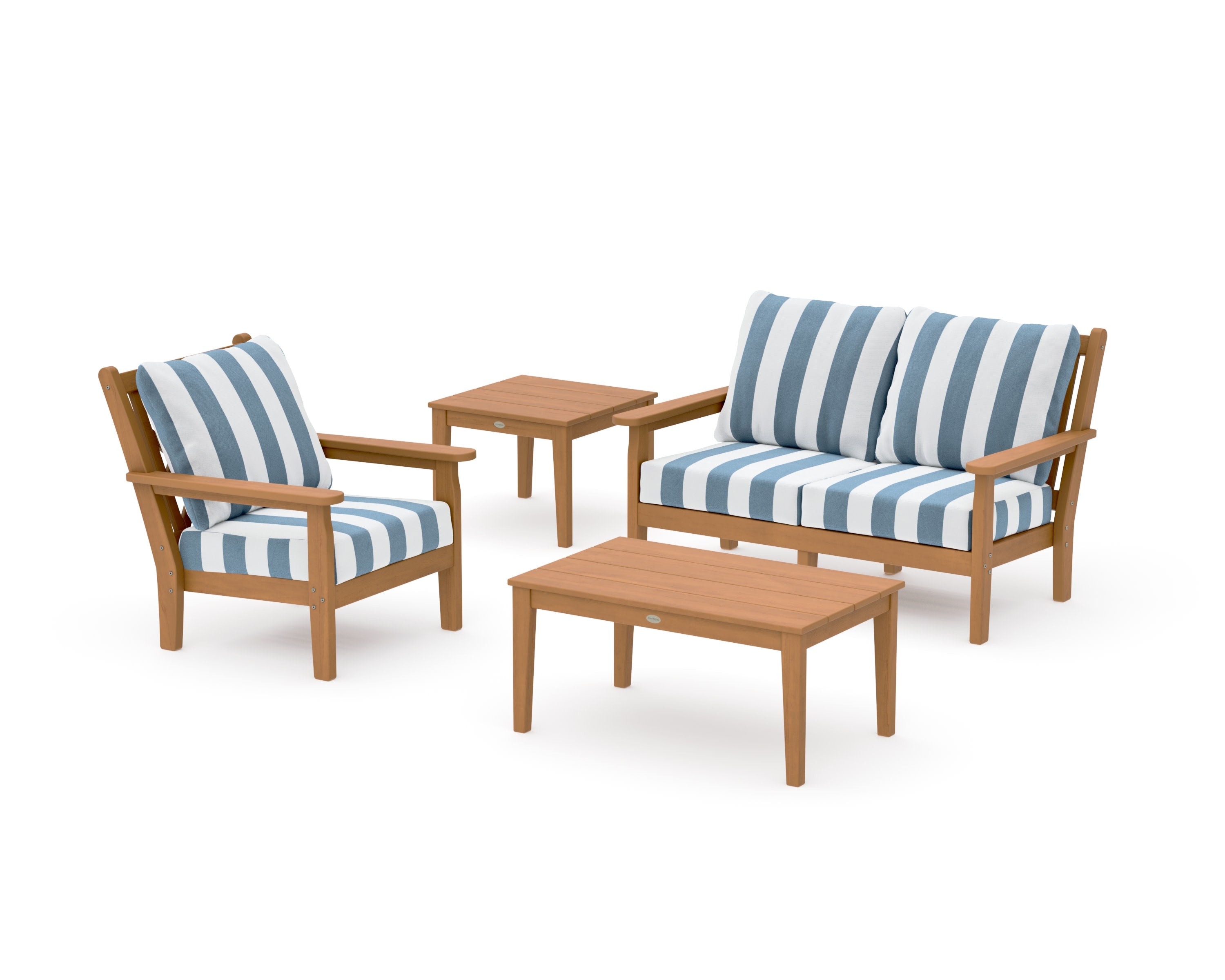 Chippendale 4-Piece Deep Seating Set in Natural / Cabana Stripe Sky Blue