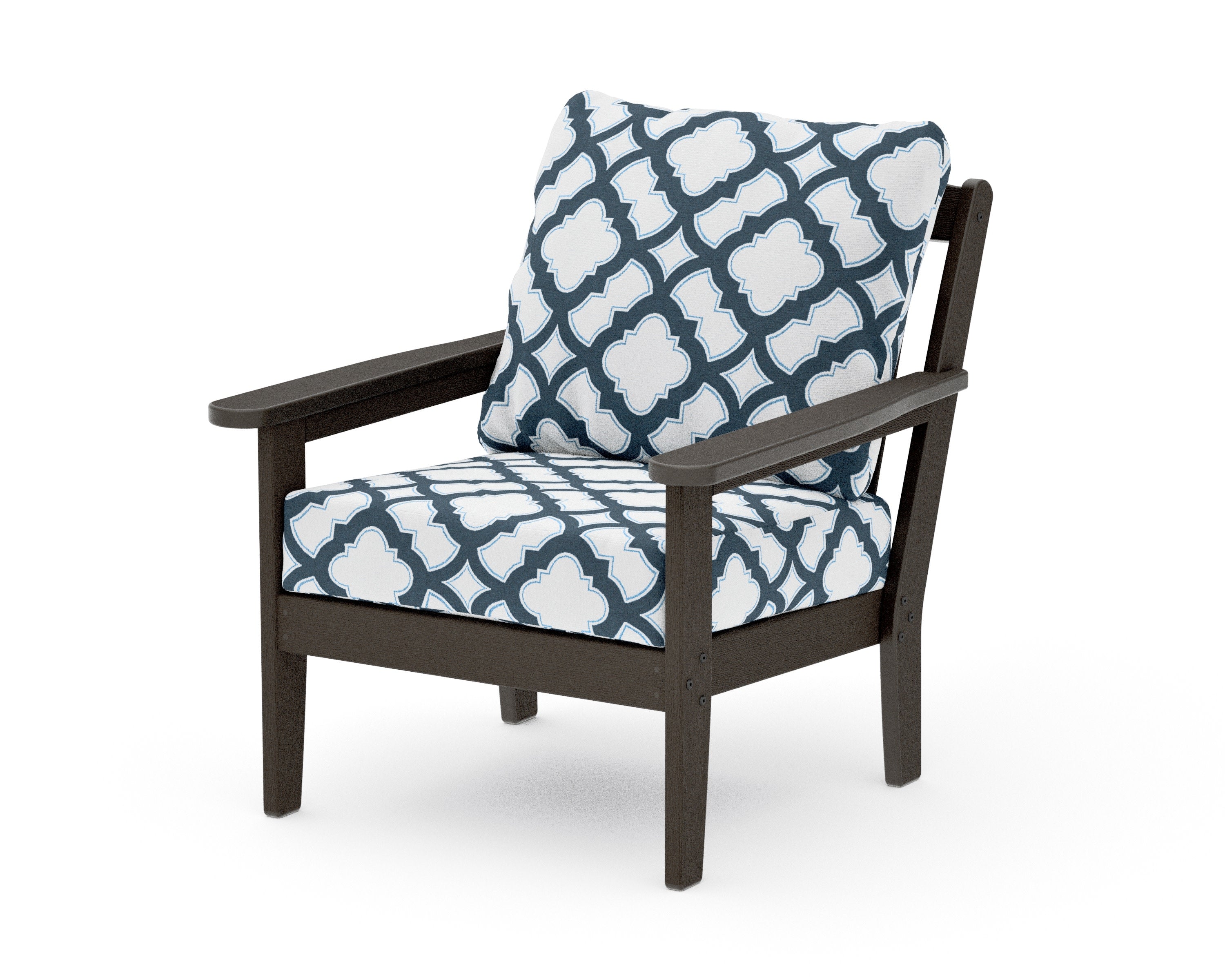 Cottage Deep Seating Chair in Vintage Coffee / Trellis Marine Indigo