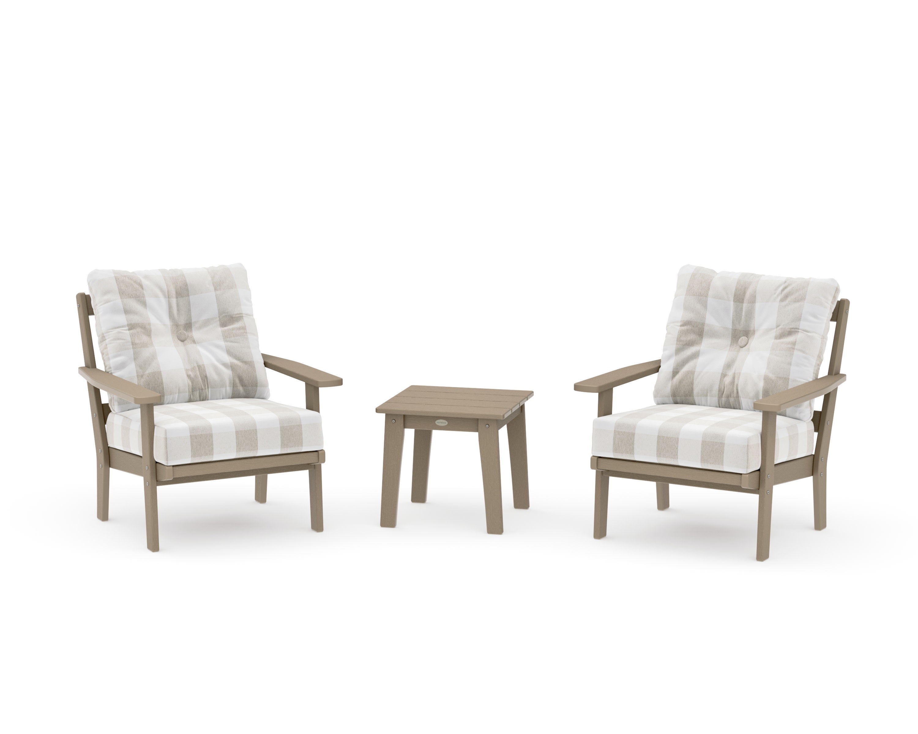 Prairie 3-Piece Deep Seating Set in Vintage Sahara / Buffalo Plaid Dune Burlap