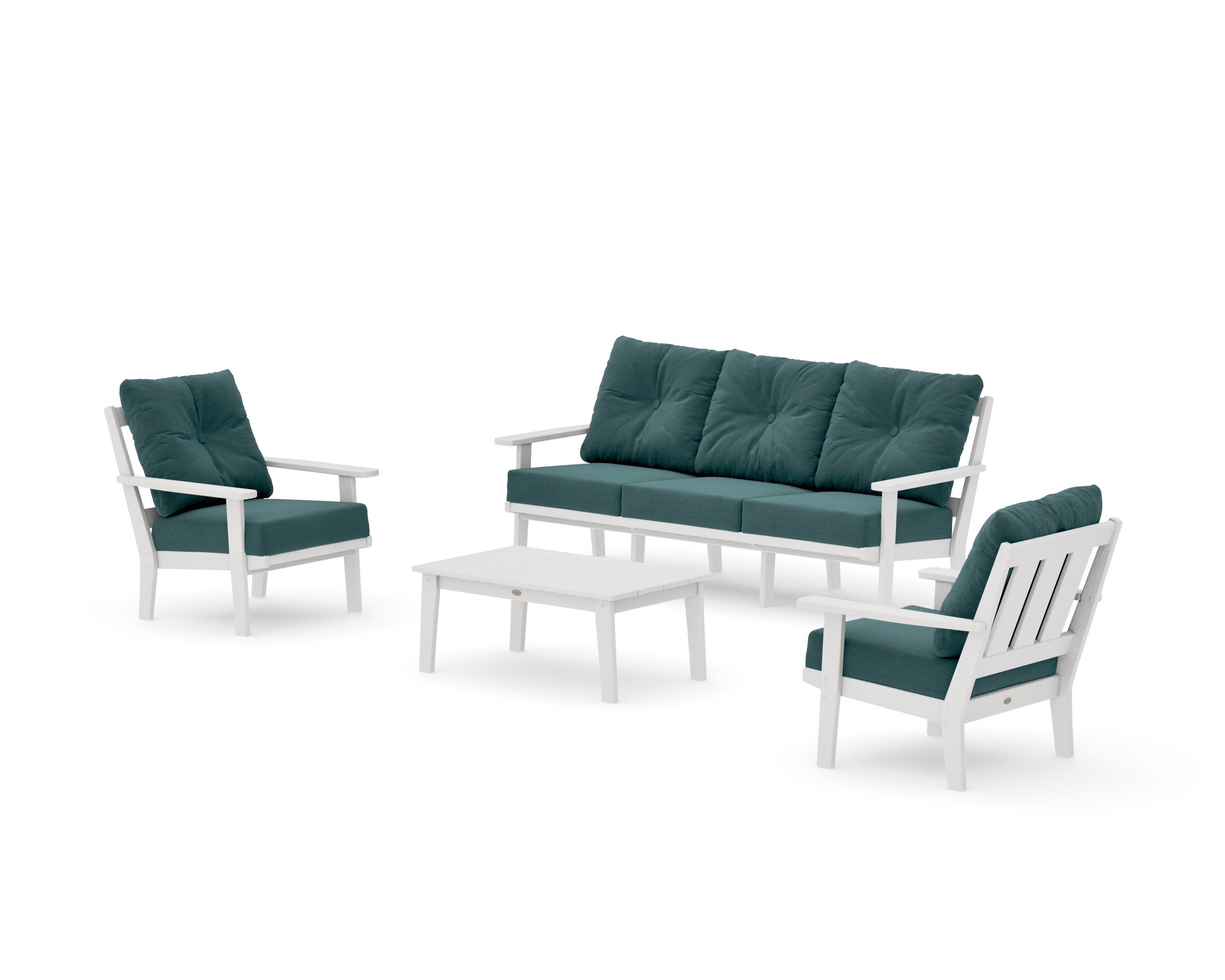 Oxford 4-Piece Deep Seating Set with Sofa in Vintage White / Ocean Teal