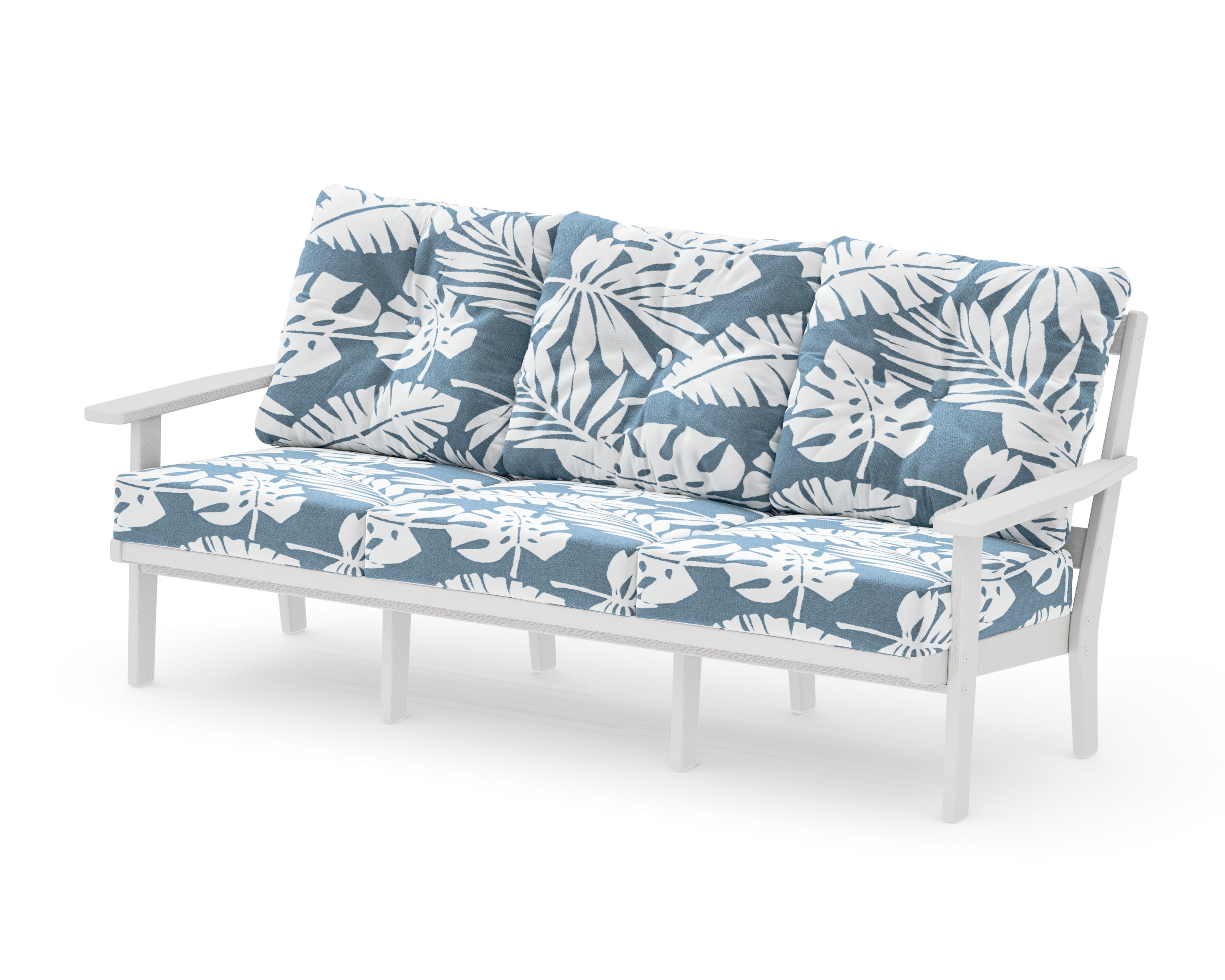 Oxford Deep Seating Sofa in Vintage White / Leaf Sky Blue