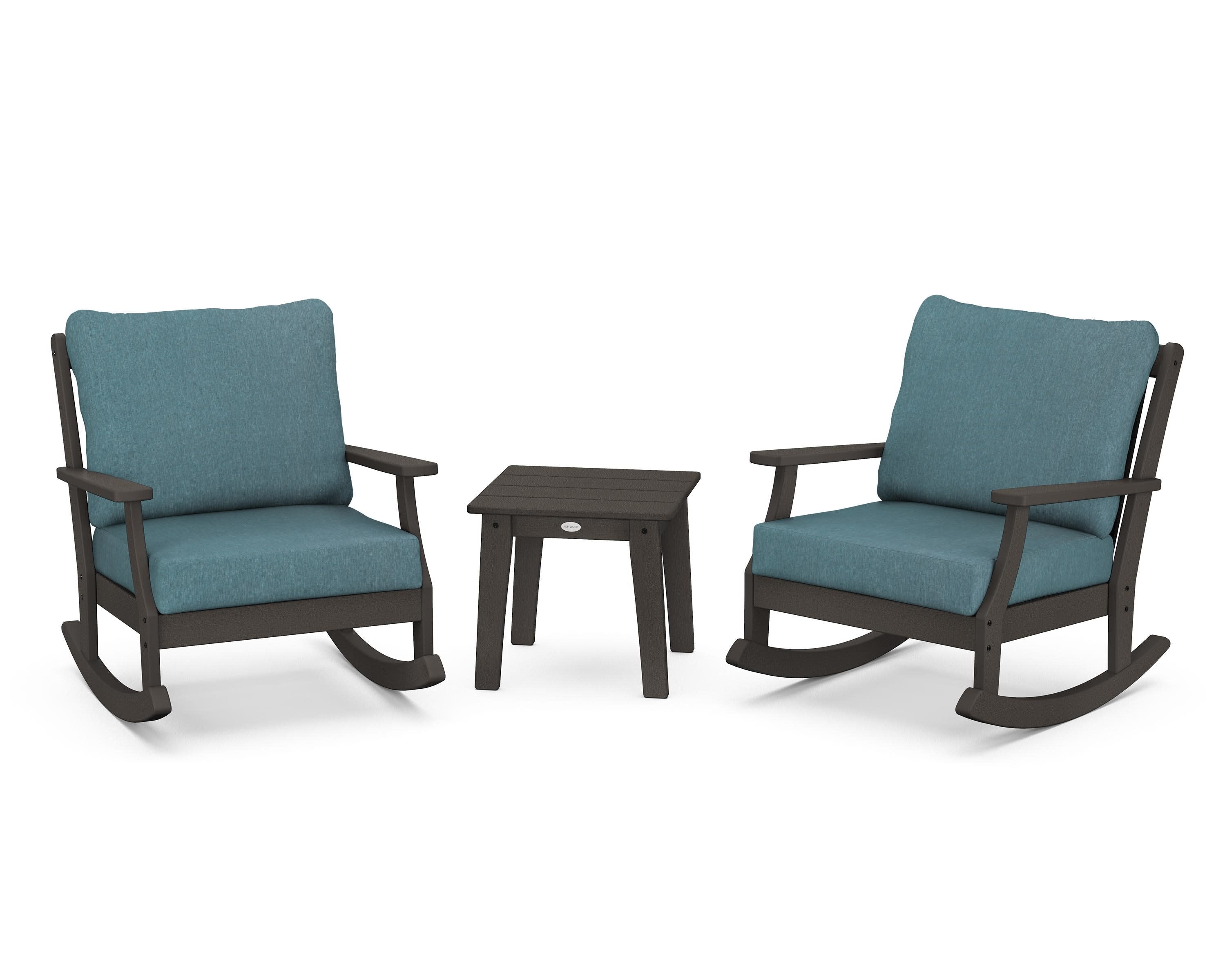 Braxton 3-Piece Deep Seating Rocker Set in Vintage Coffee / Ocean Teal