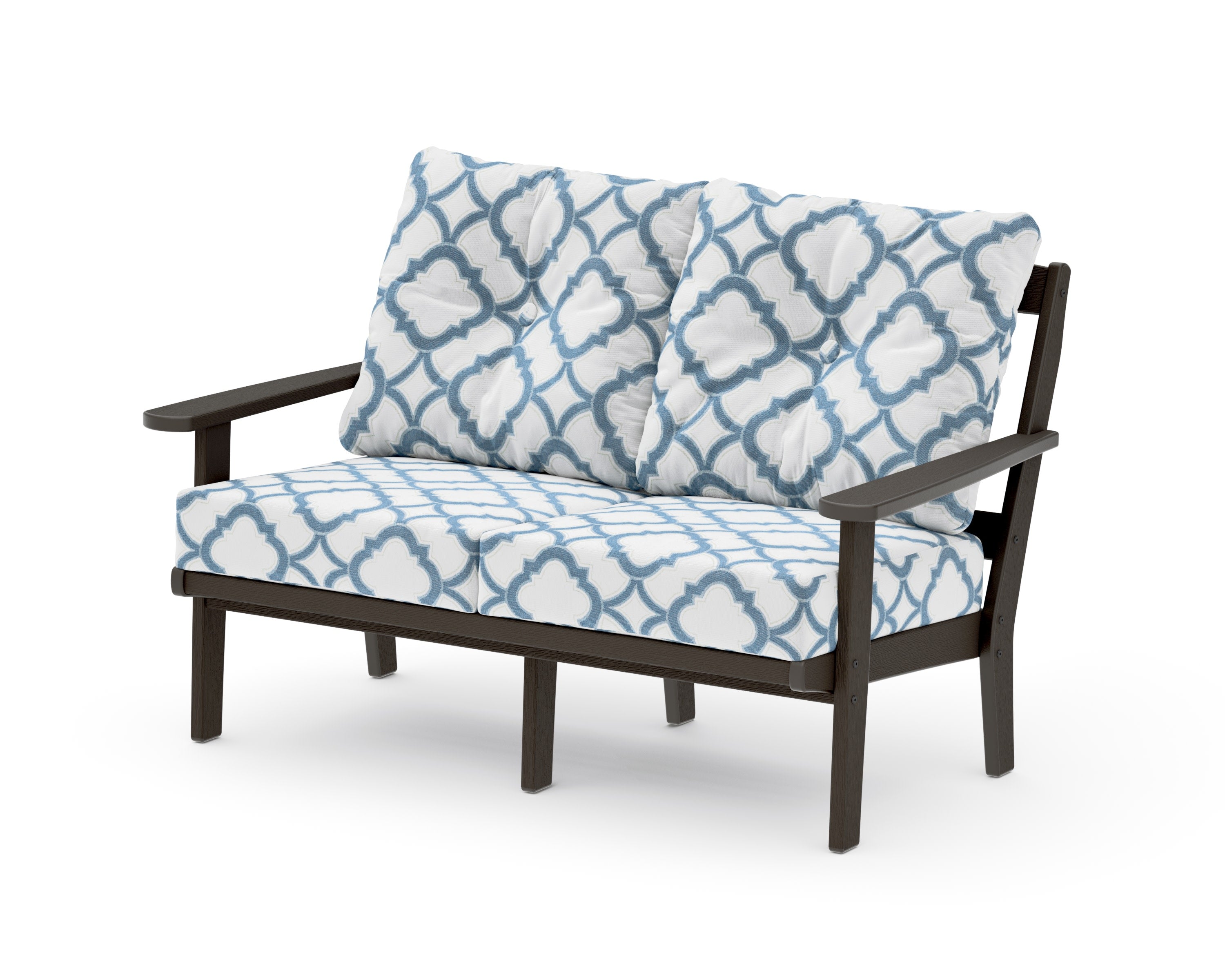 Mission Deep SeatingLoveseat in Vintage Coffee / Trellis Sky Blue