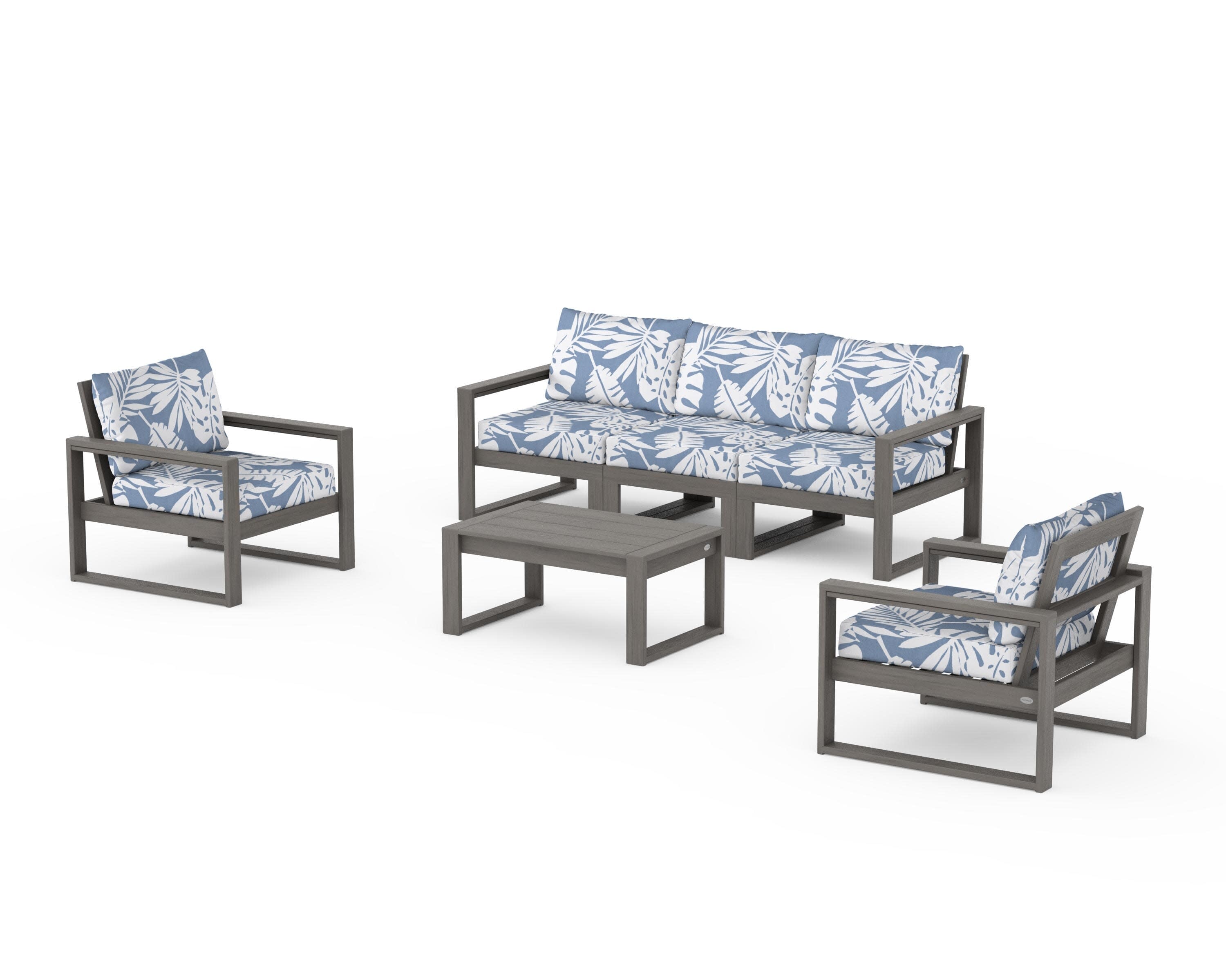 EDGE Sectional 4-Piece Deep Seating Set with Sofa in Driftwood / Leaf Sky Blue