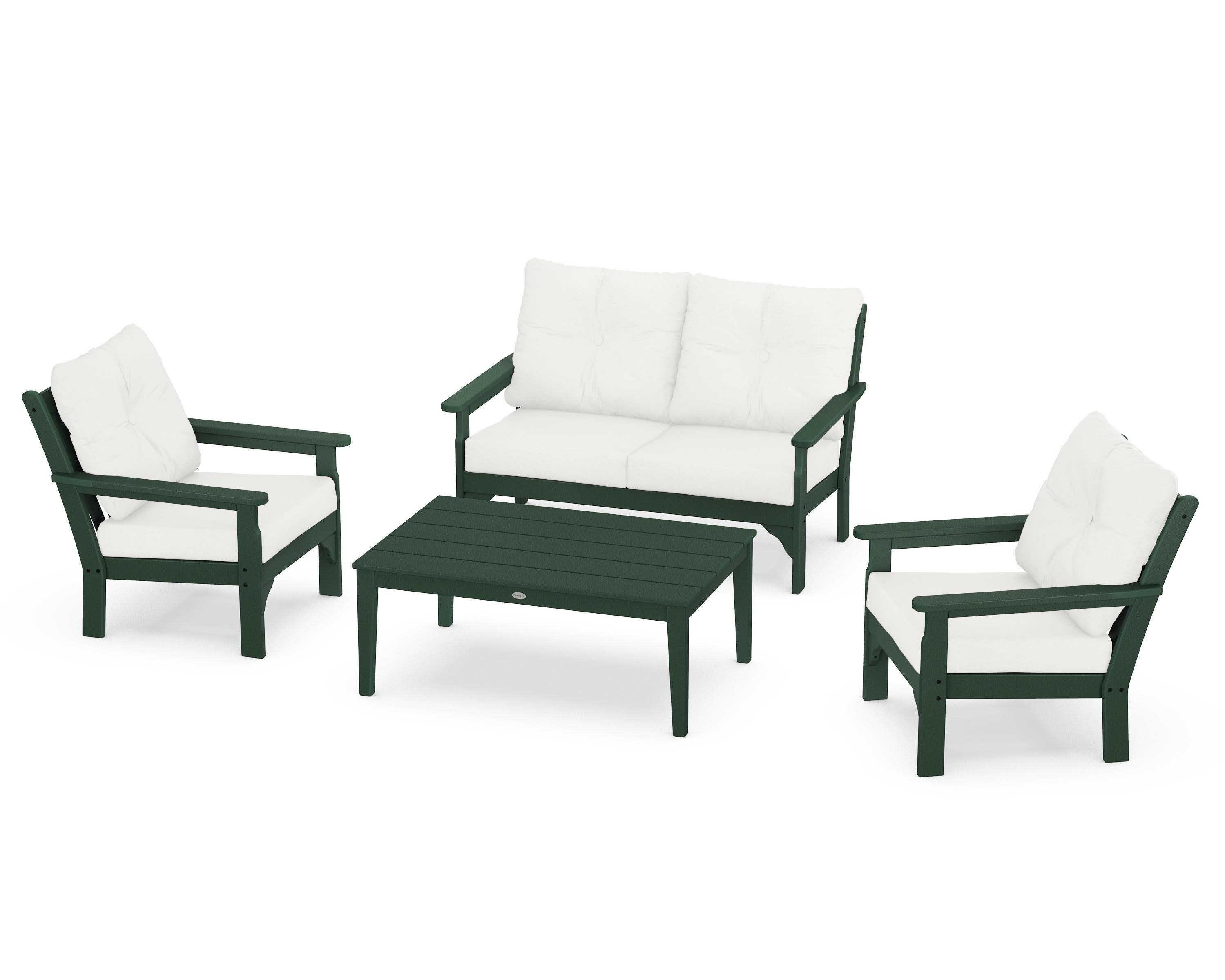 Vineyard 4-Piece Deep Seating Set in Green / Natural Linen