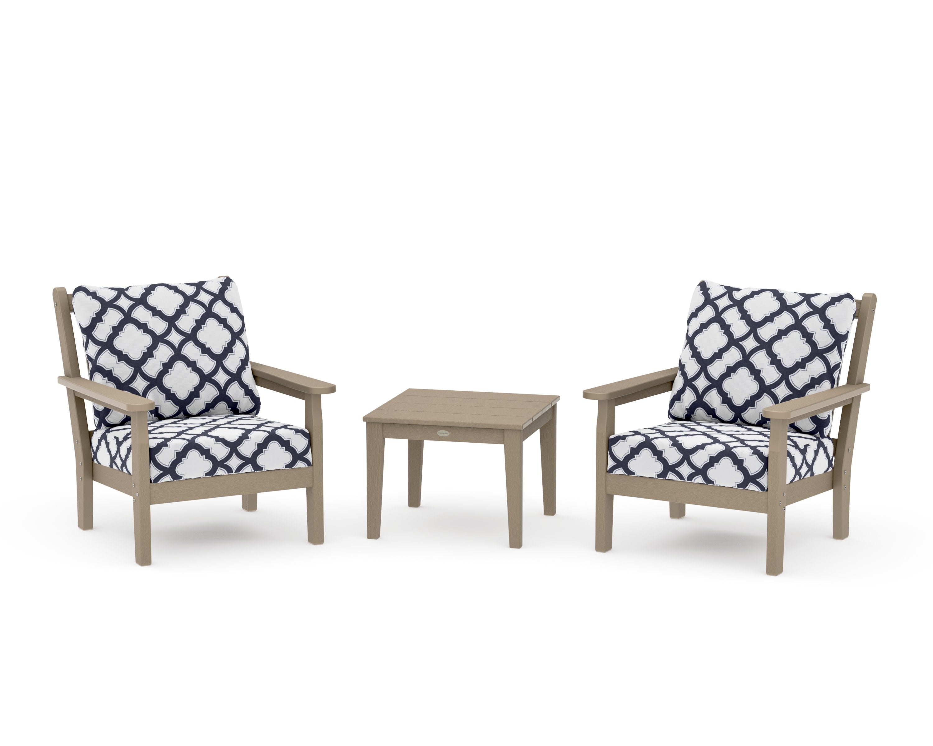 Chippendale 3-Piece Deep Seating Set in Vintage Sahara / Trellis Navy