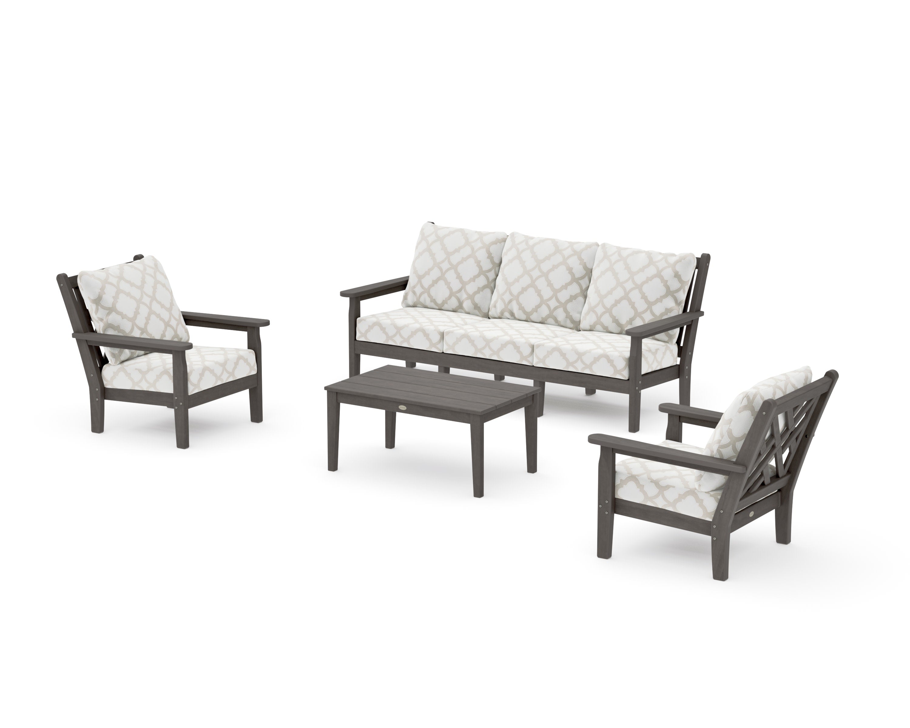Chippendale 4-Piece Deep Seating Set with Sofa in Driftwood / Trellis Dune Burlap
