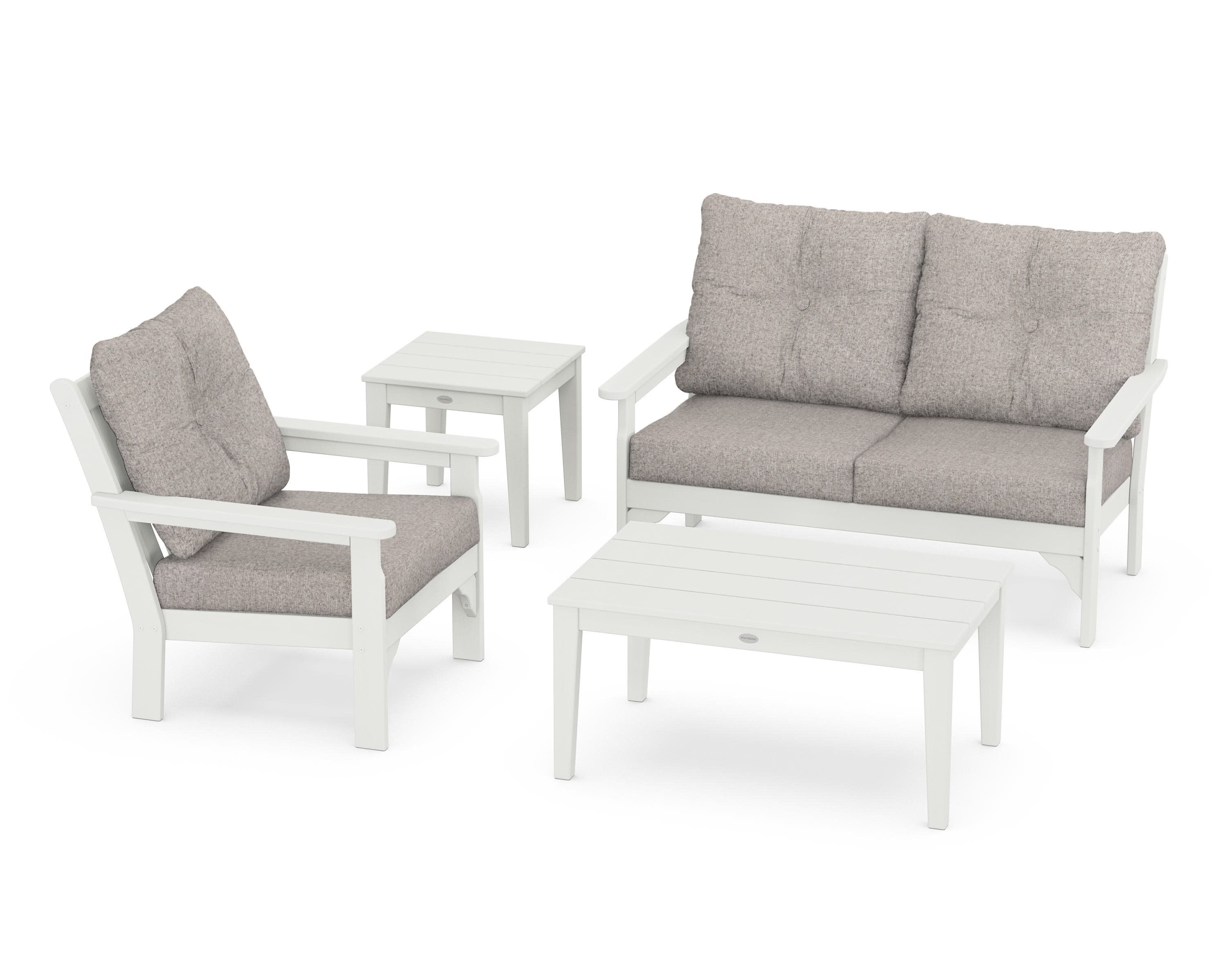 Vineyard 4-Piece Deep Seating Set in Vintage White / Weathered Tweed
