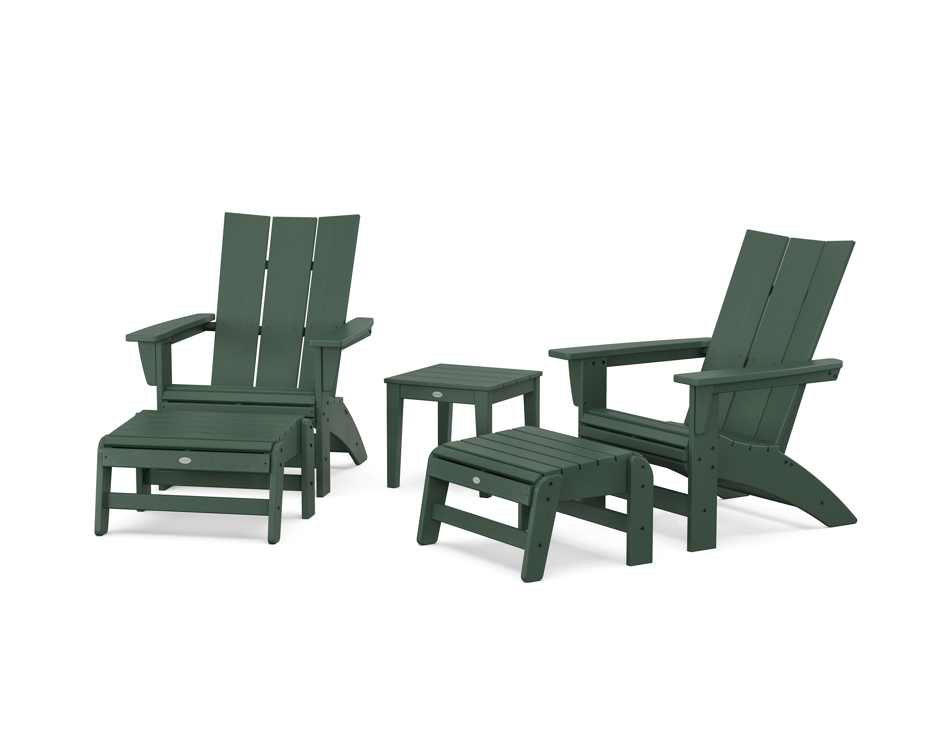 5-Piece Modern Grand Adirondack Set with Ottomans and Side Table in Green