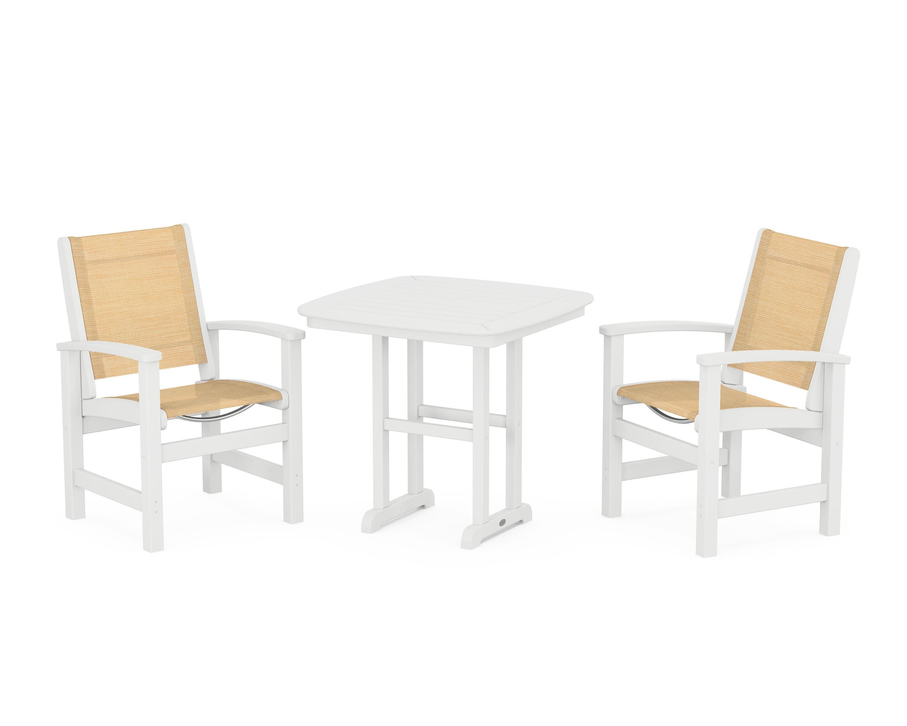 Coastal 3-Piece Dining Set in White / Dupioni Apricot Sling