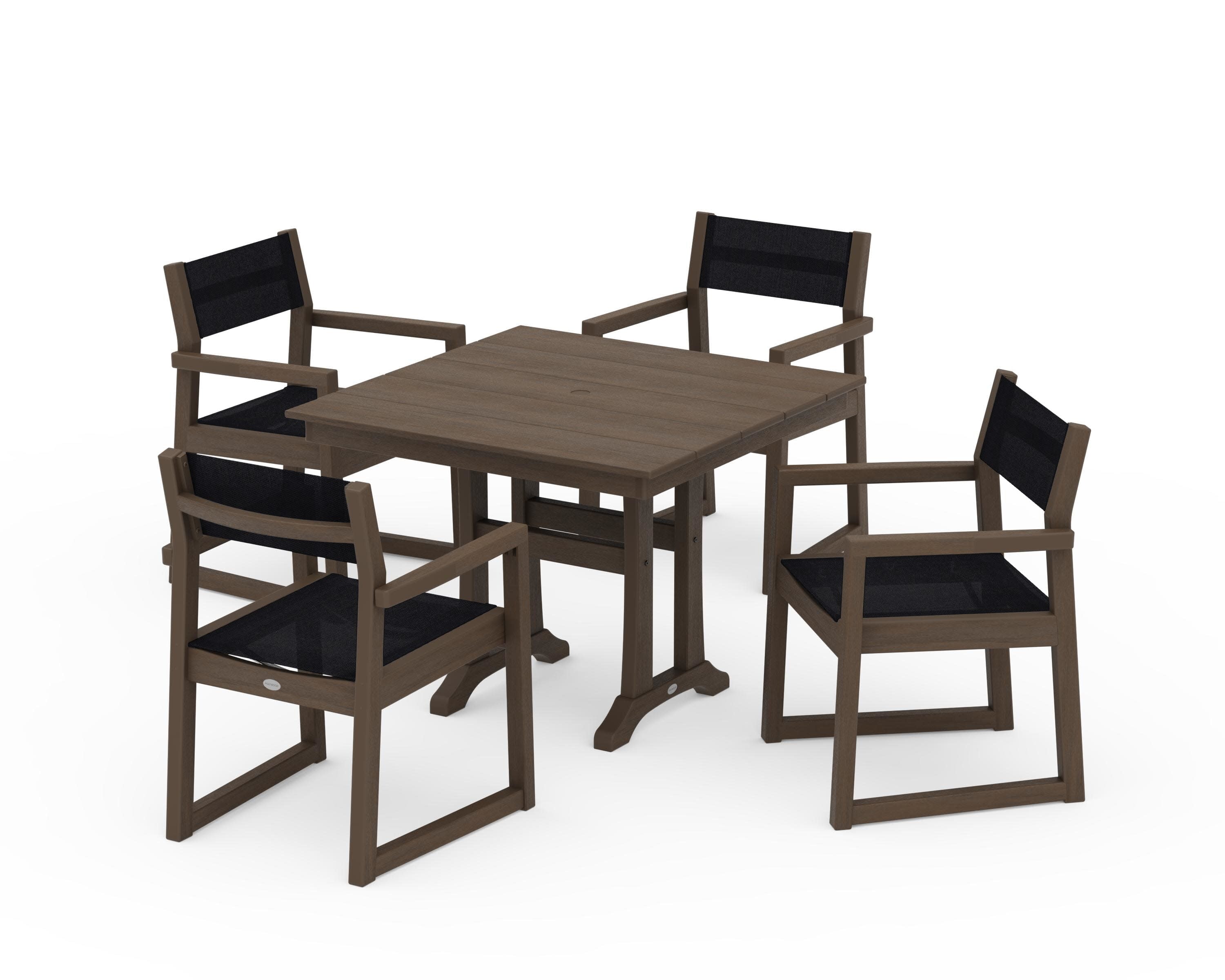 EDGE Sling 5-Piece Farmhouse Dining Set with Trestle Legs in Kona / Black Sling