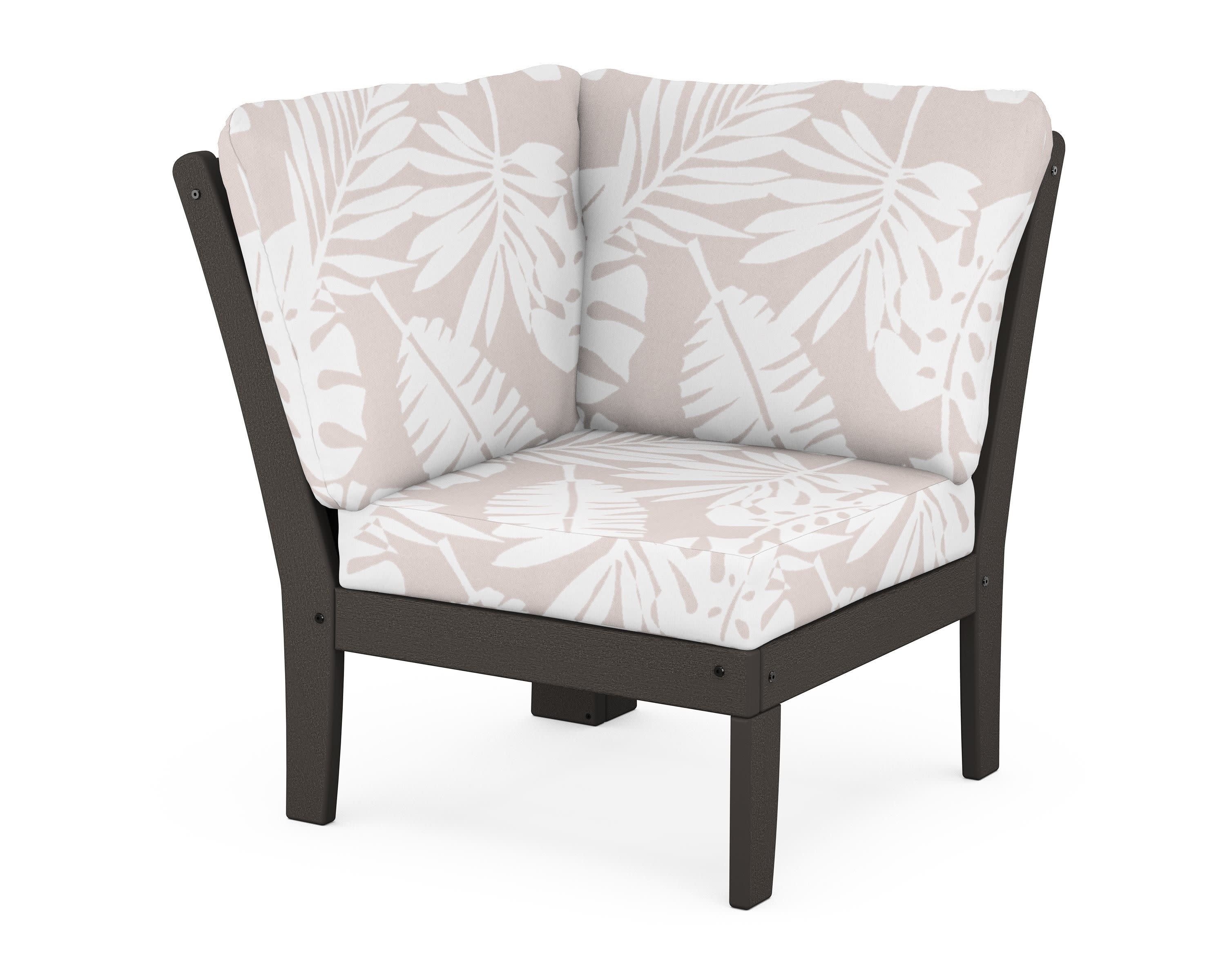 Braxton Modular Corner Chair in Vintage Coffee / Leaf Dune Burlap