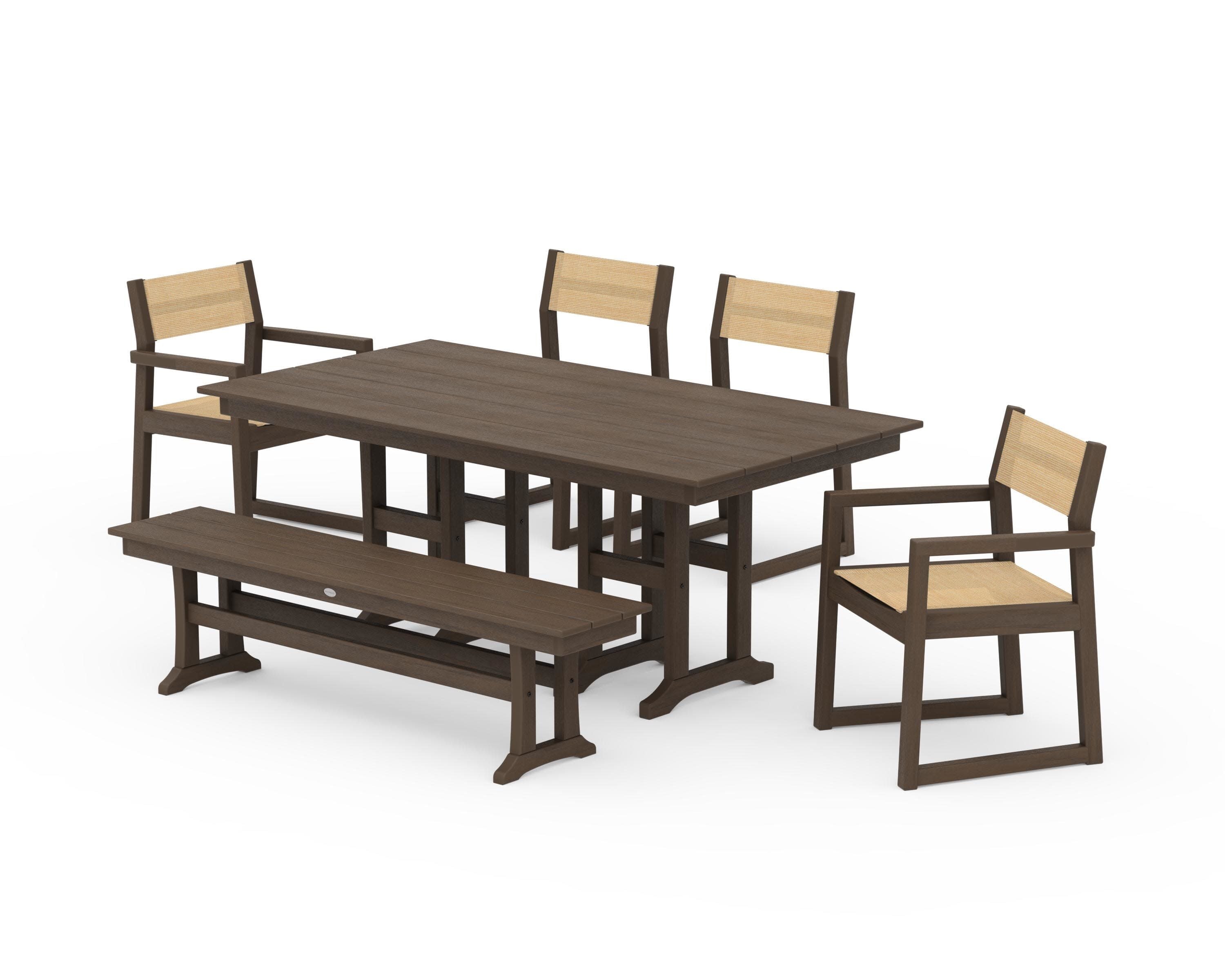 EDGE Sling 6-Piece Farmhouse Dining Set in Kona / Dupioni Apricot Sling