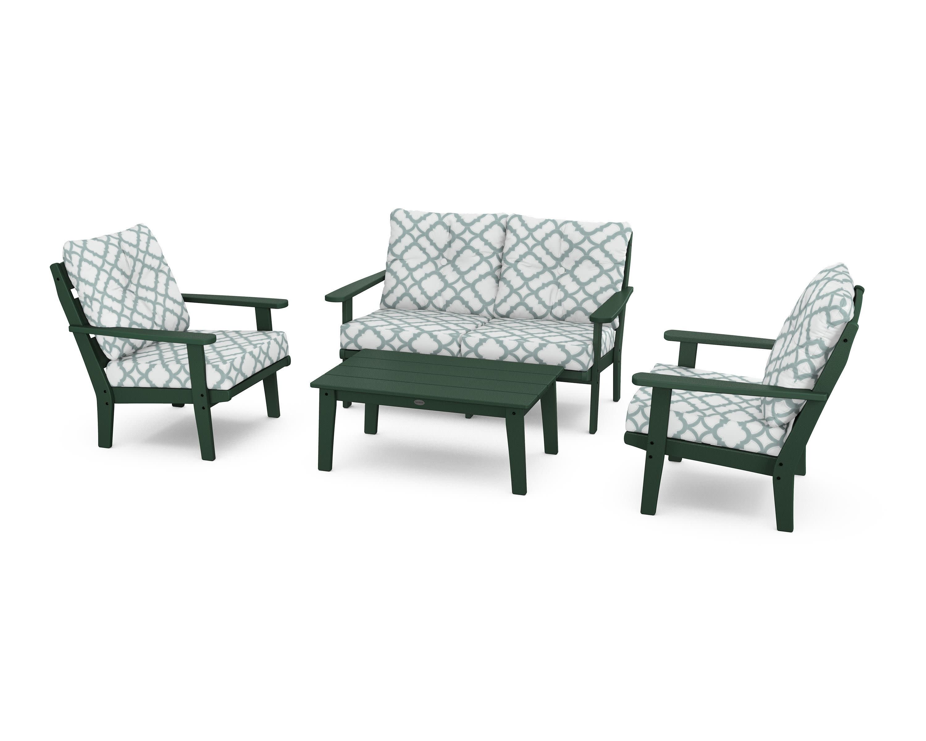 Lakeside 4-Piece Deep Seating Set in Green / Trellis Glacier Spa