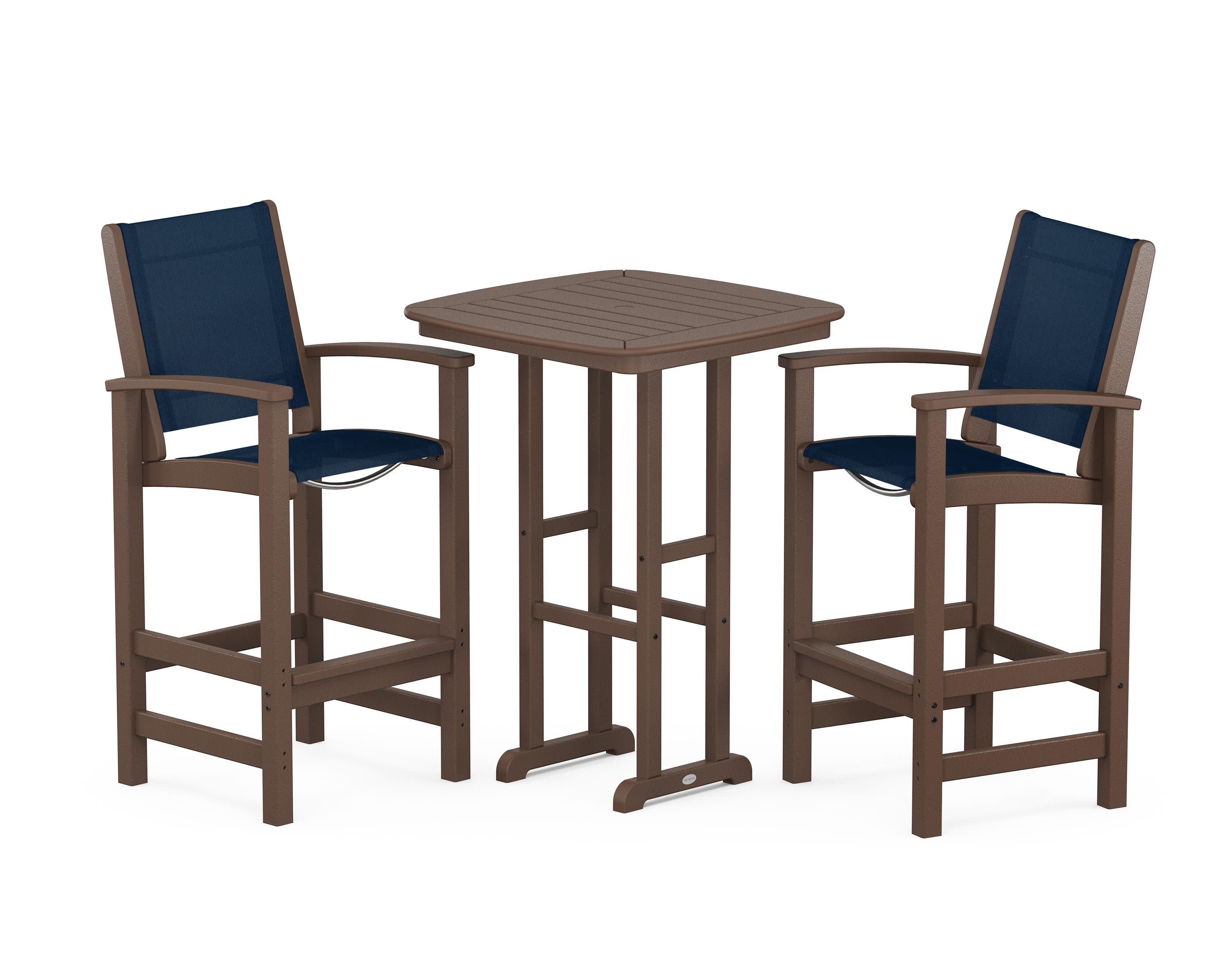 Coastal 3-Piece Bar Set in Mahogany / Navy Blue Sling