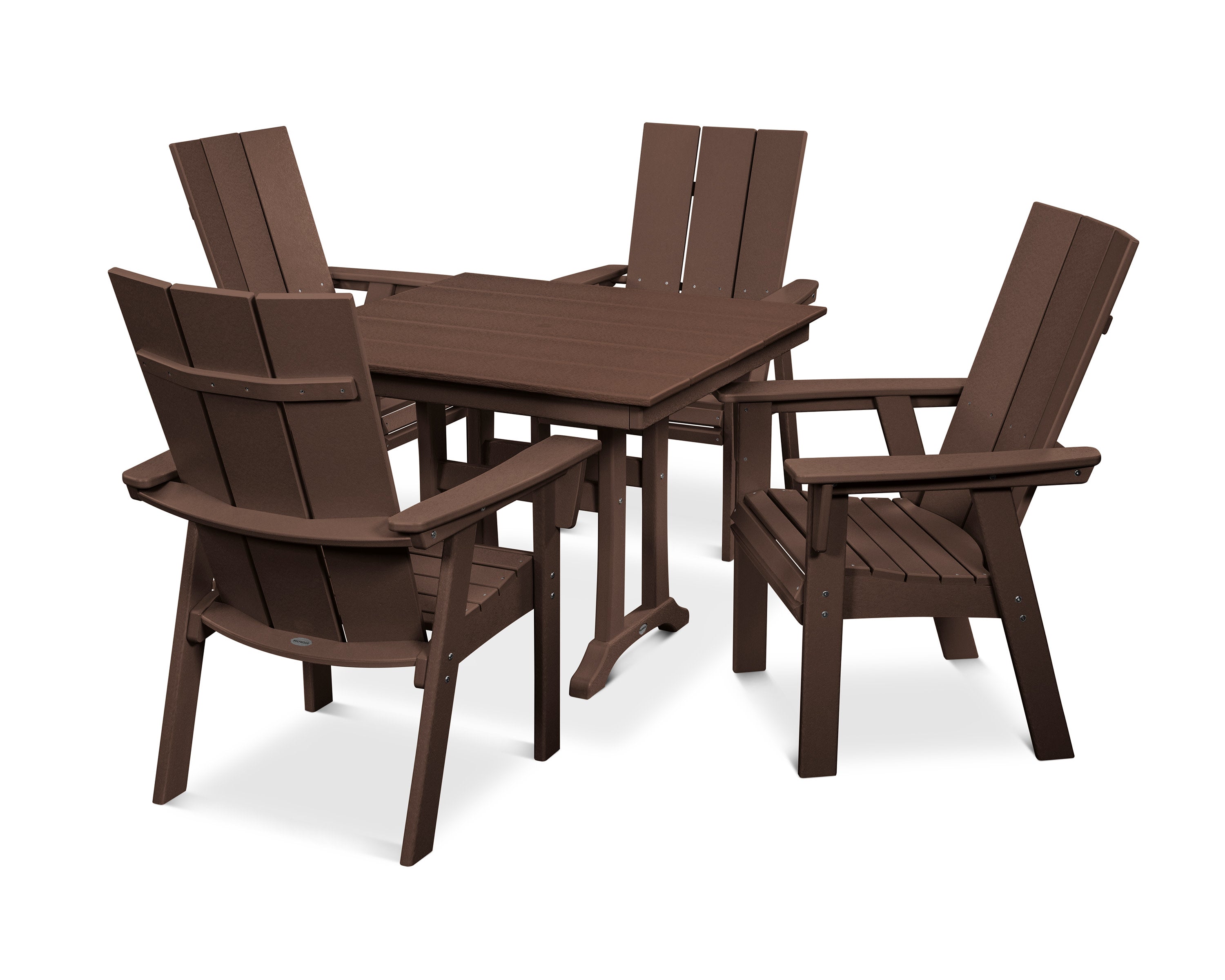 Modern Curveback Adirondack 5-Piece Farmhouse Trestle Dining Set in Mahogany