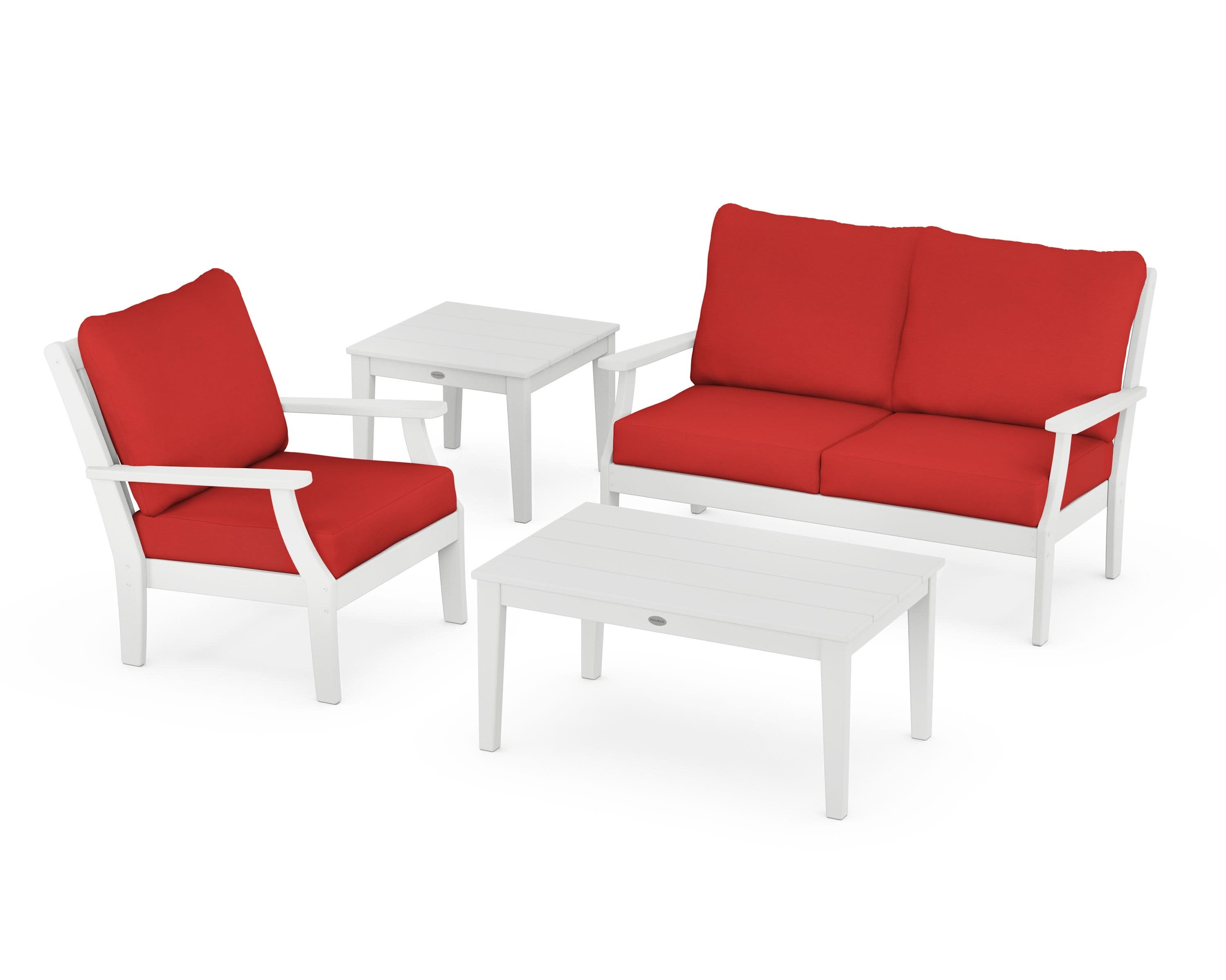 Braxton 4-Piece Deep Seating Set in White / Crimson Linen