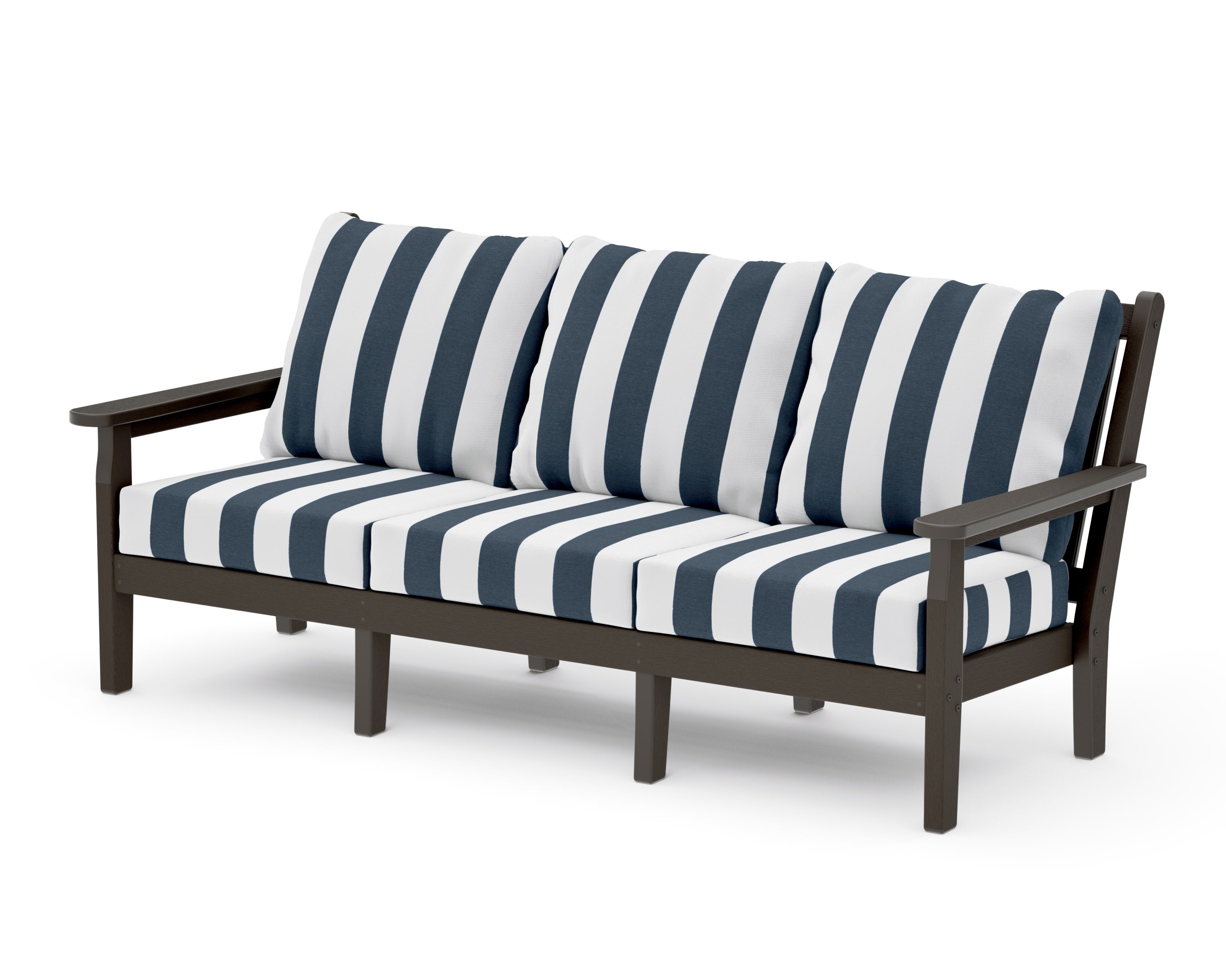 Chippendale Deep Seating Sofa in Vintage Coffee / Cabana Stripe Marine Indigo
