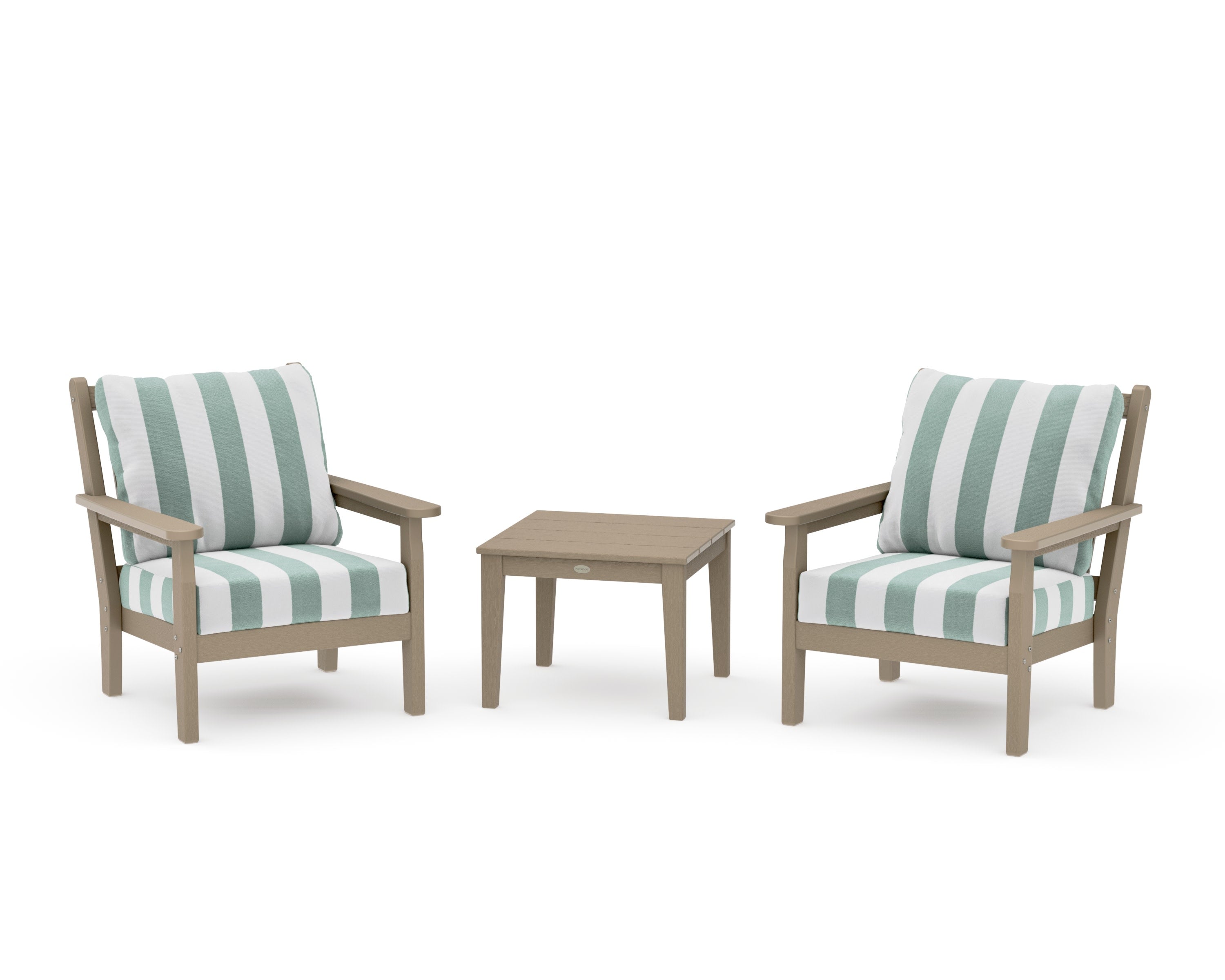 Chippendale 3-Piece Deep Seating Set in Vintage Sahara / Cabana Stripe Glacier Spa