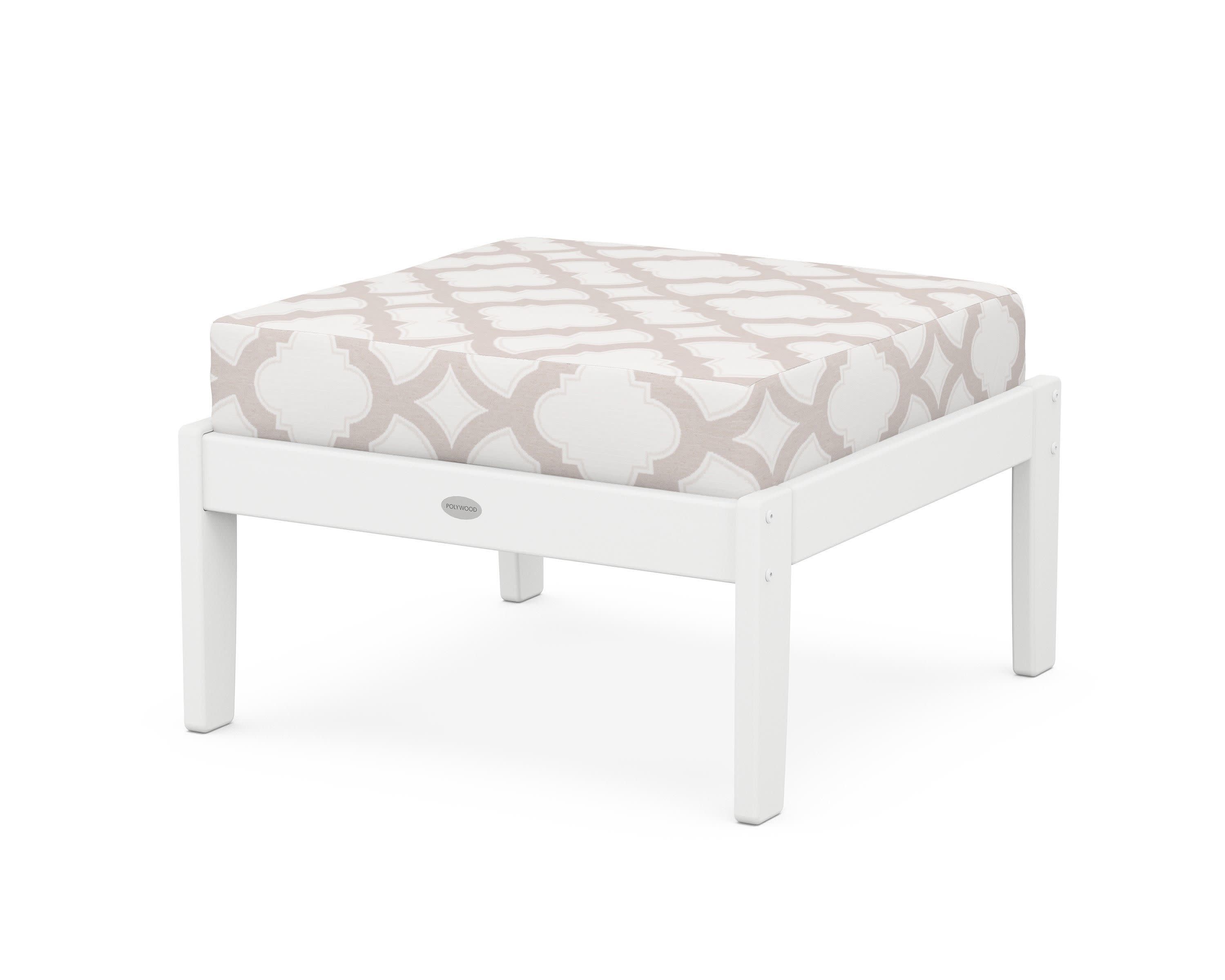 Braxton Deep Seating Ottoman in White / Trellis Dune Burlap