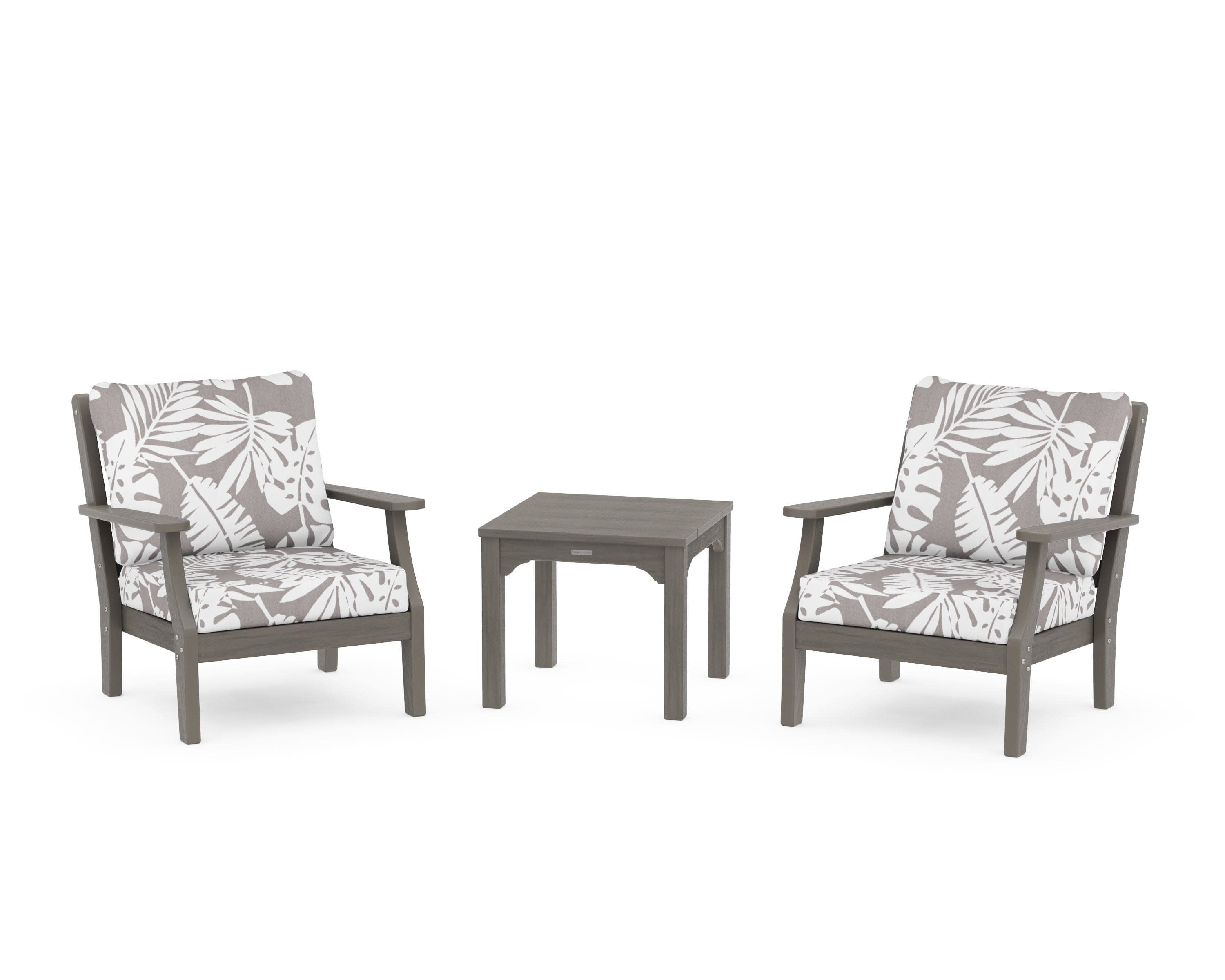 Chinoiserie 3-Piece Deep Seating Set in Driftwood / Leaf Grey Mist