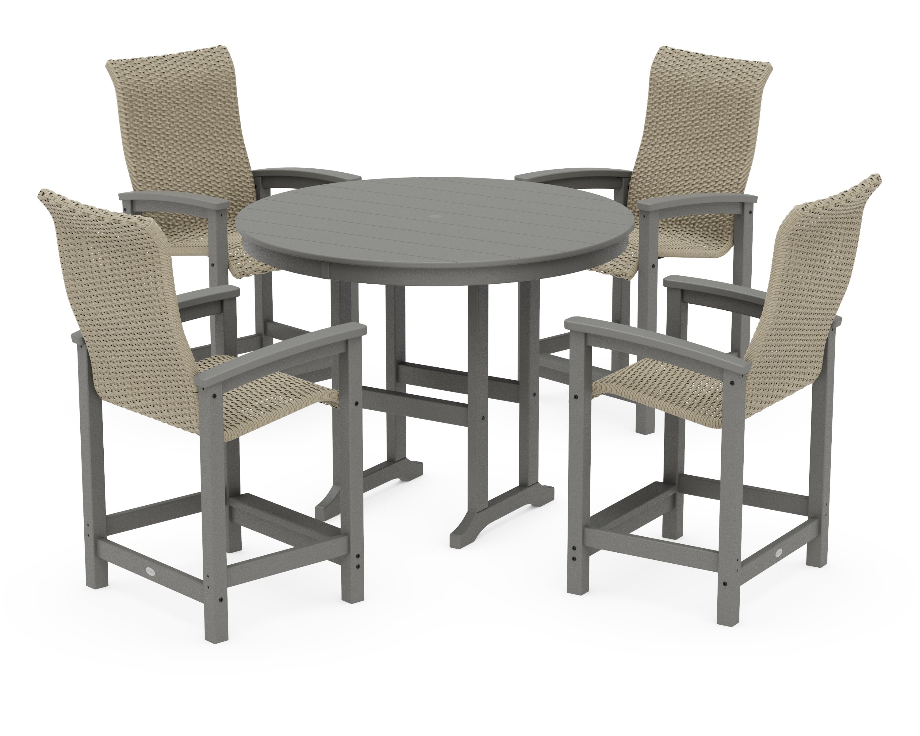 Coastal Woven High-Back 5-Piece Round Farmhouse Counter Set