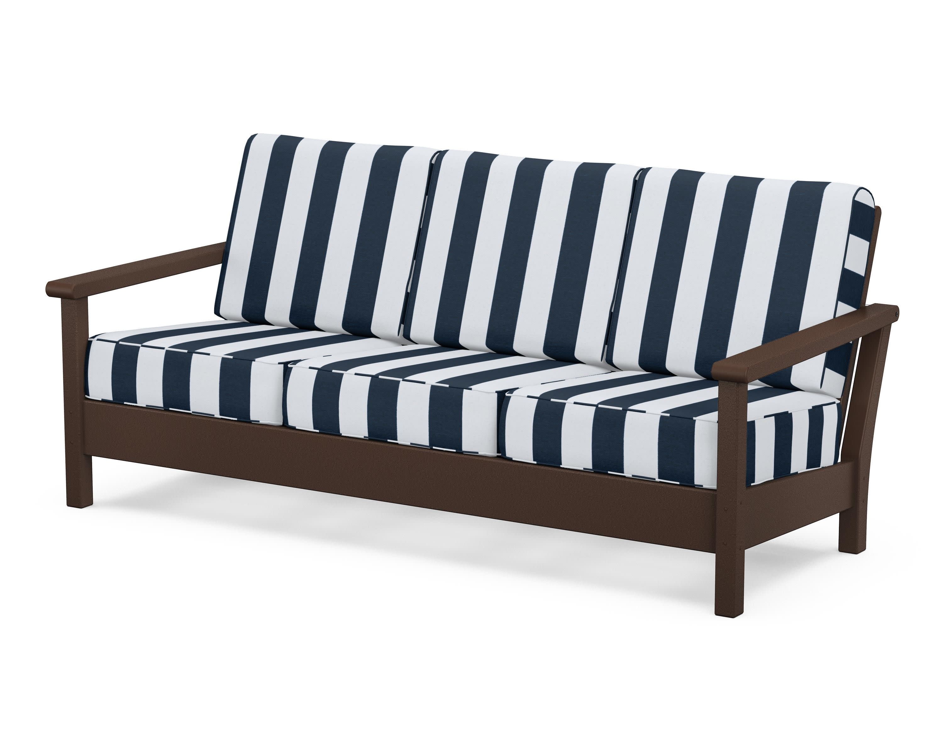 Harbour Deep Seating Sofa in Mahogany / Cabana Stripe Marine Indigo