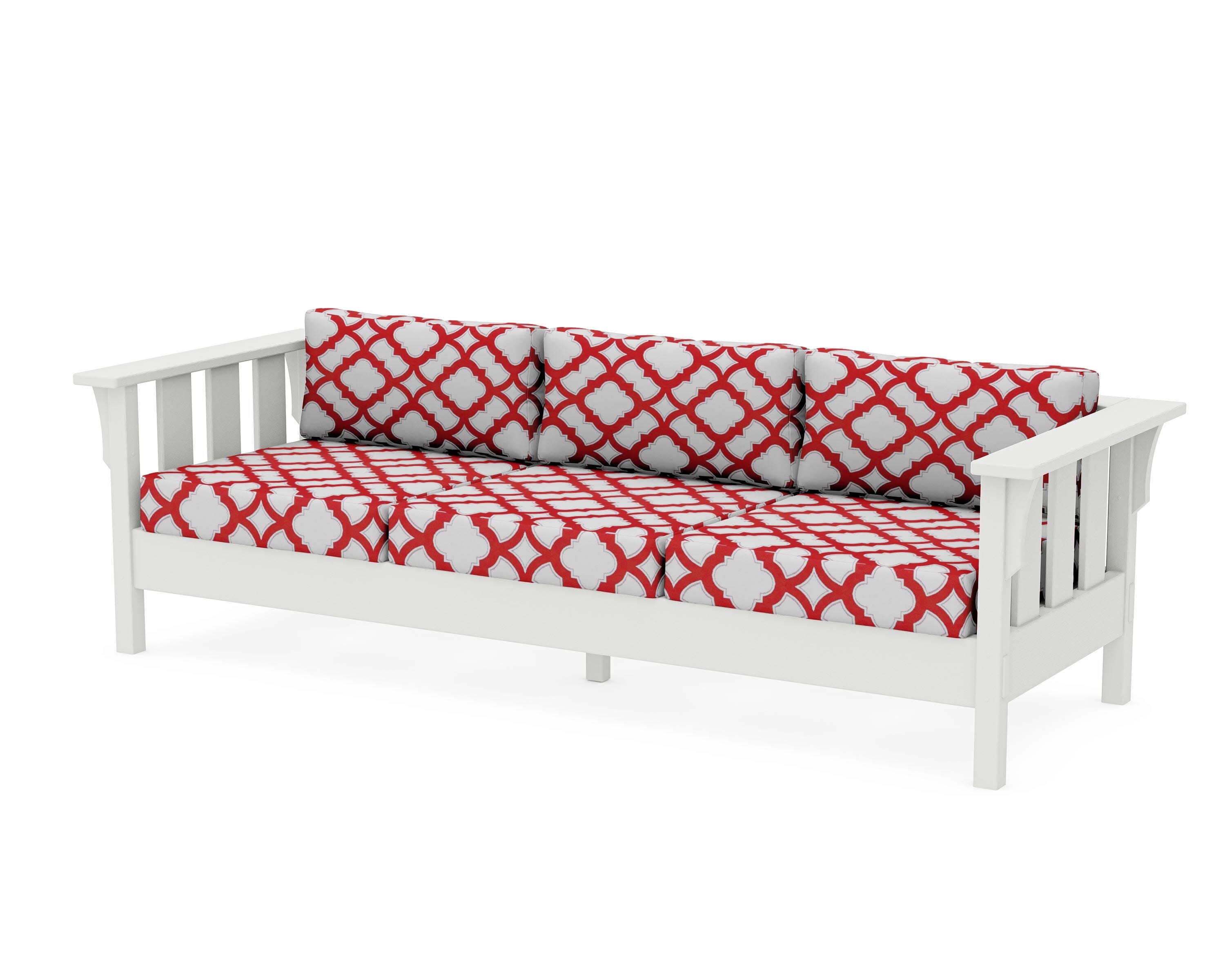 Acadia Deep Seating Sofa in Vintage White / Trellis Crimson