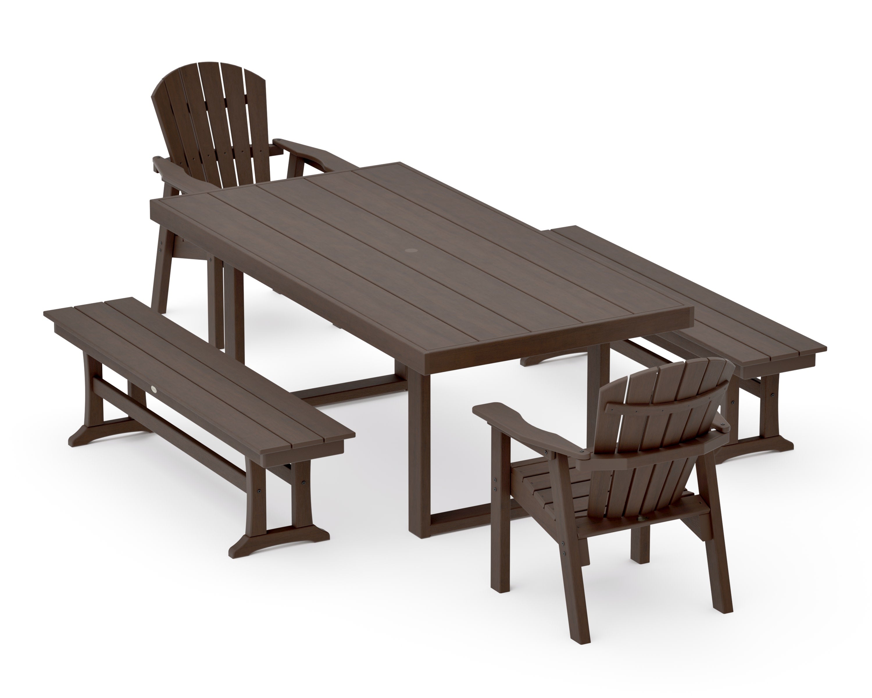 Seashell 5-Piece Dining Set with Benches in Kona