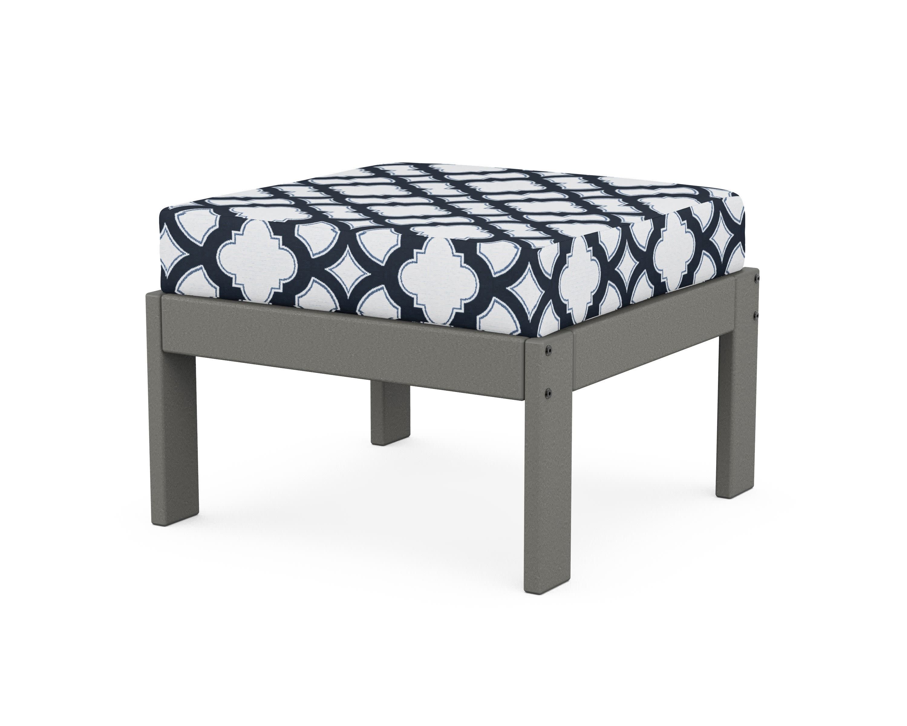 Vineyard Modular Ottoman in Slate Grey / Trellis Marine Indigo