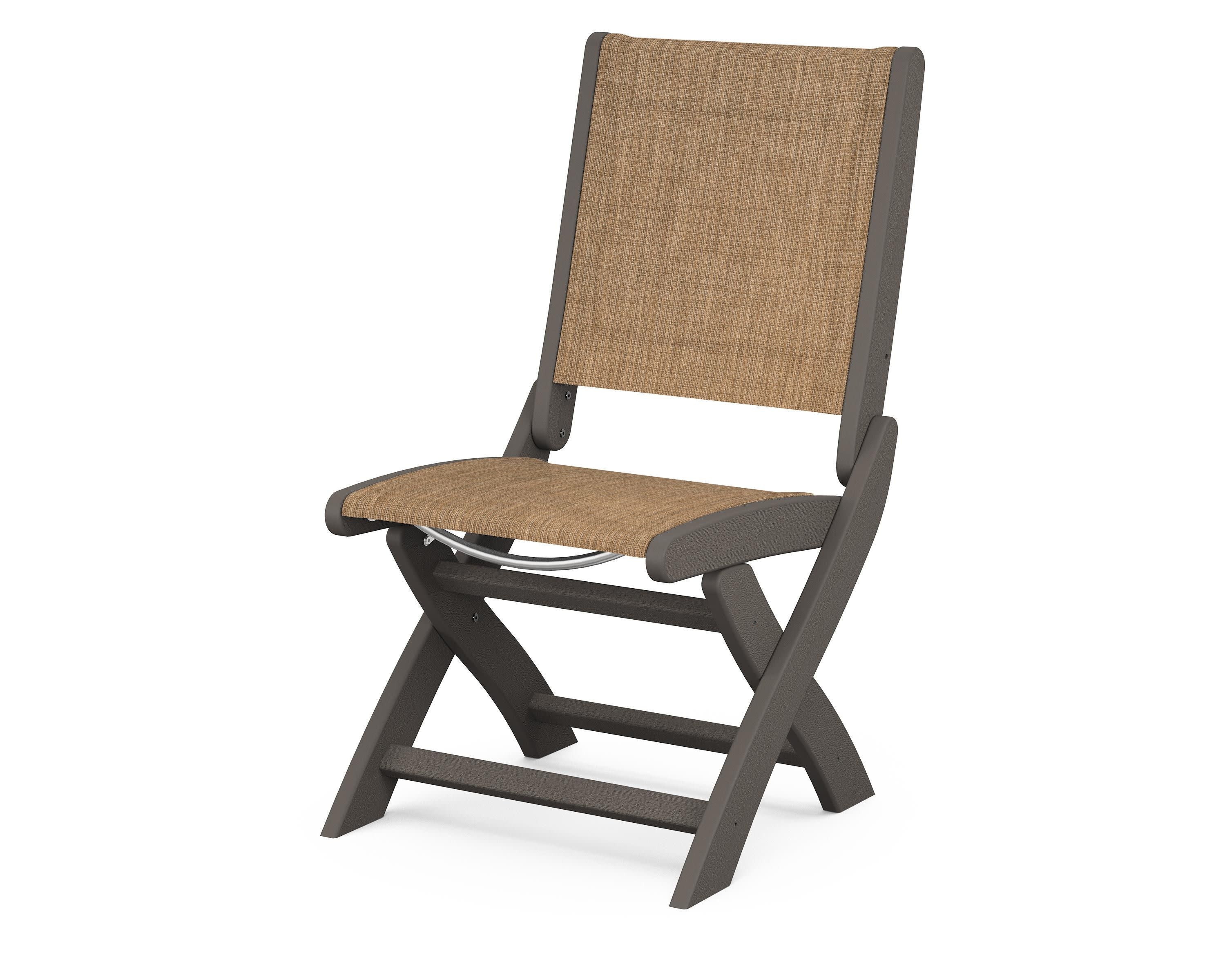 Coastal Folding Side Chair in Vintage Coffee / Burlap Sling