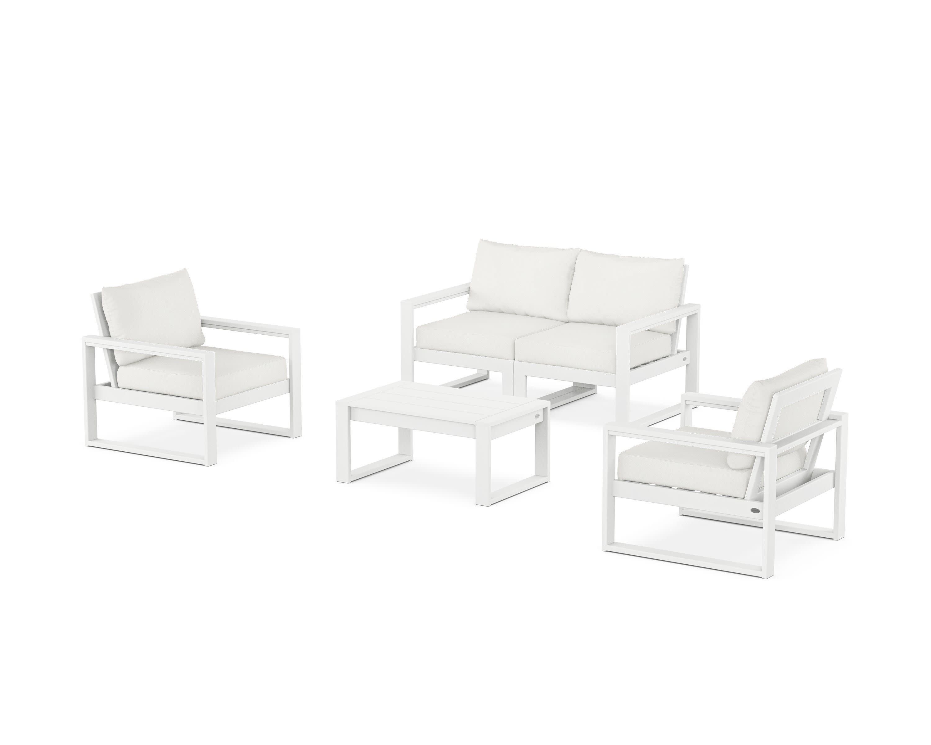 EDGE Sectional 4-Piece Deep Seating Set with Loveseat in White / Natural Linen