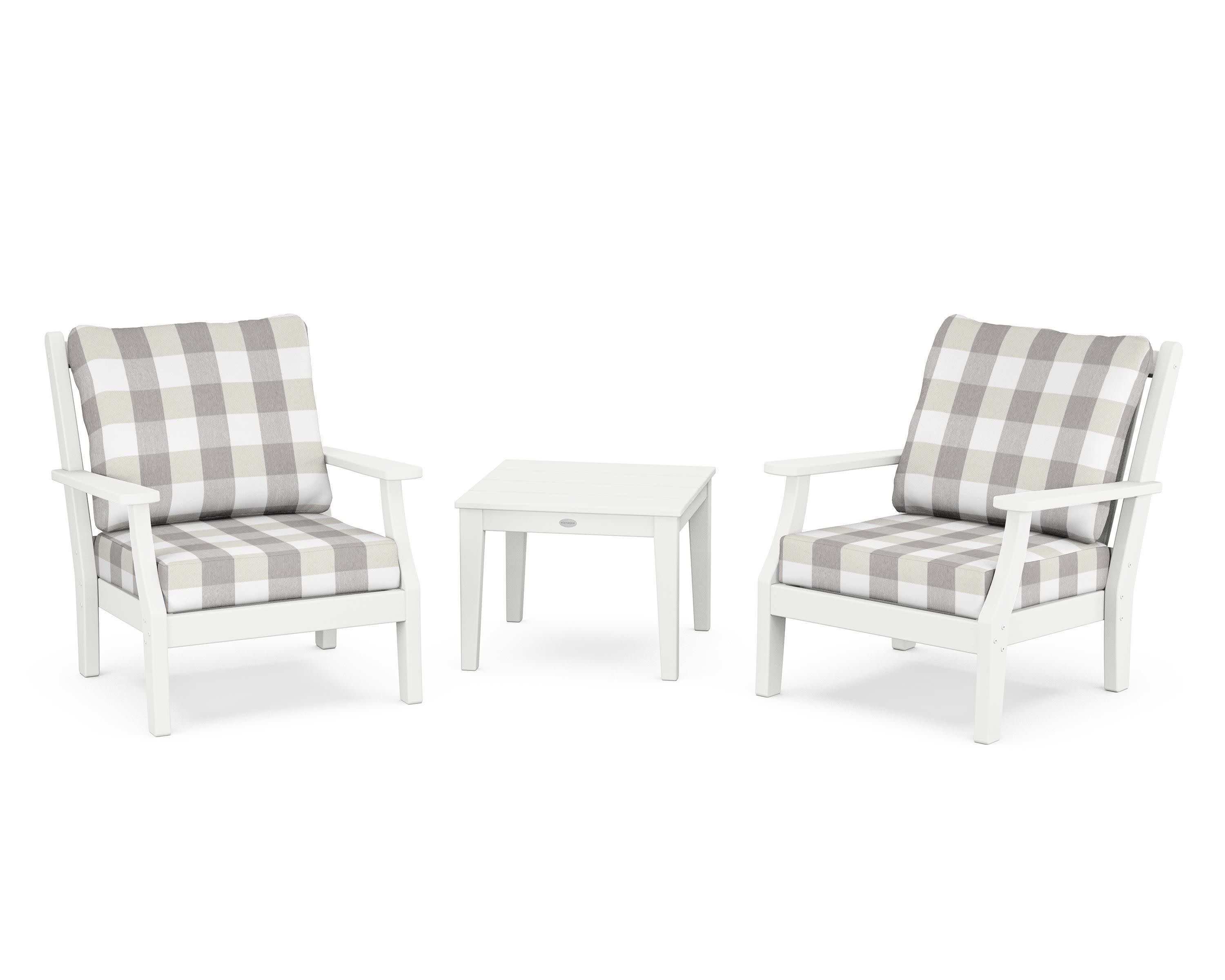 Wovendale 3-Piece Deep Seating Set in White / Buffalo Plaid Grey Mist