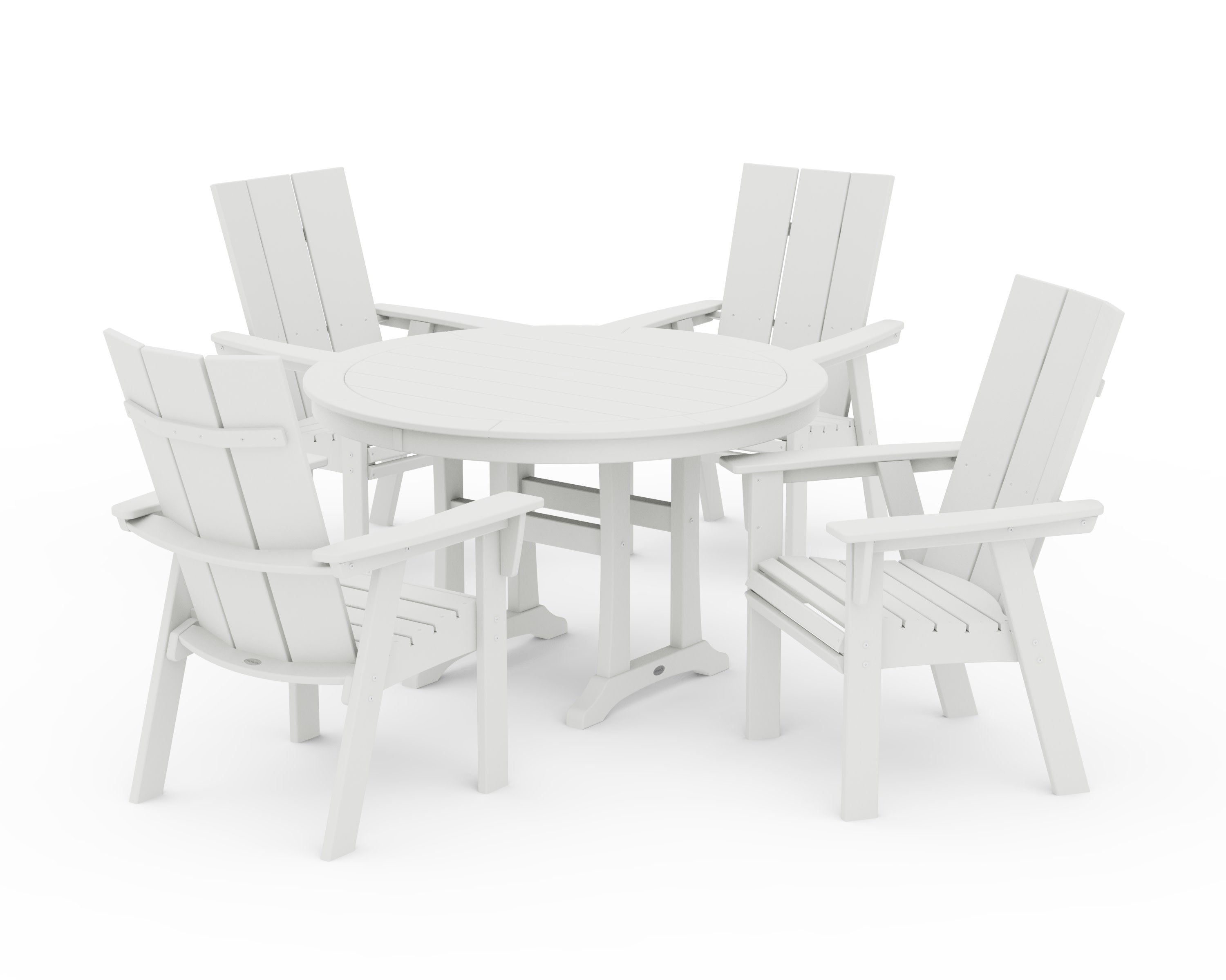 Modern Curveback Adirondack 5-Piece Nautical Trestle Dining Set in Vintage White