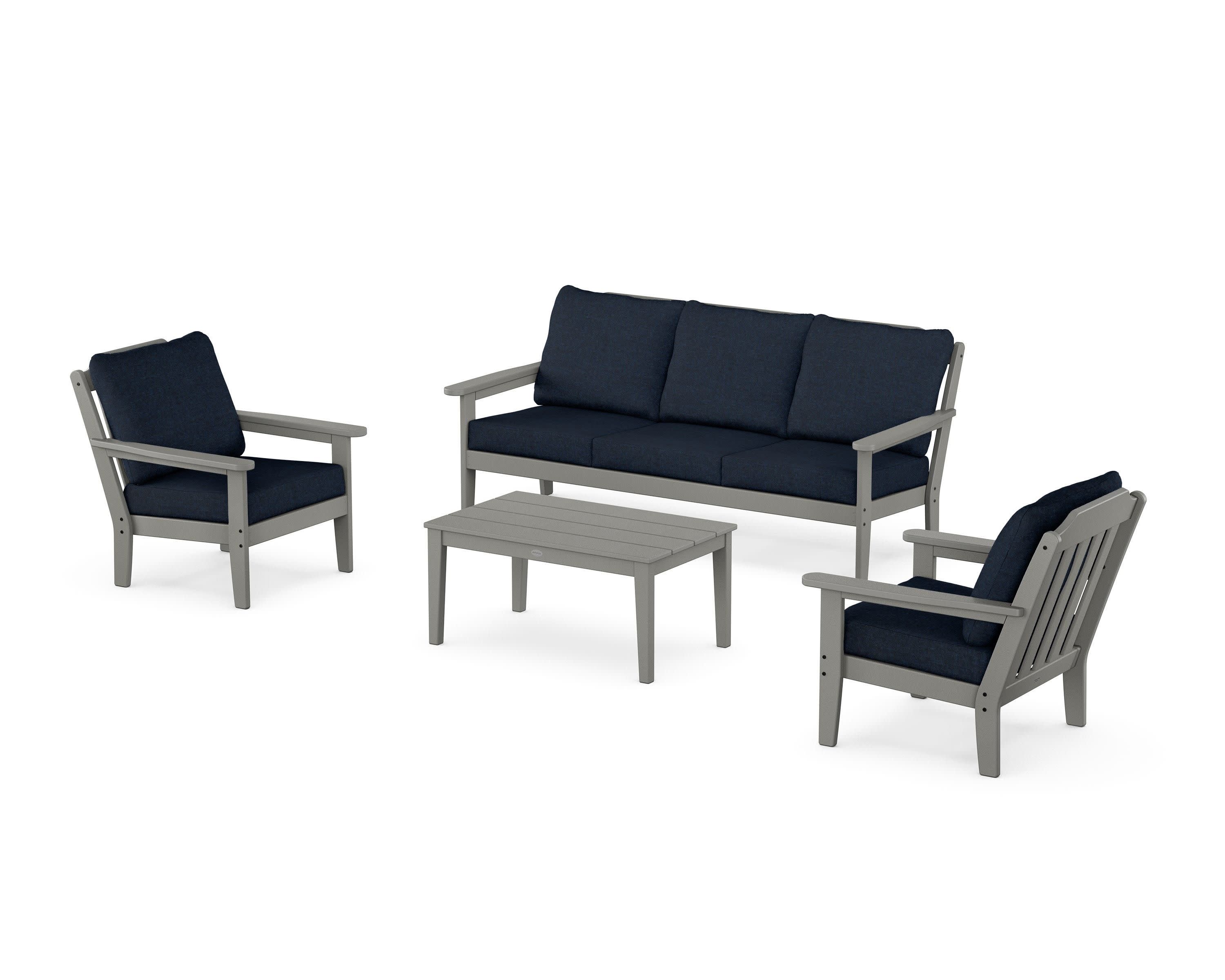 Cottage 4-Piece Deep Seating Set with Sofa in Slate Grey / Marine Indigo