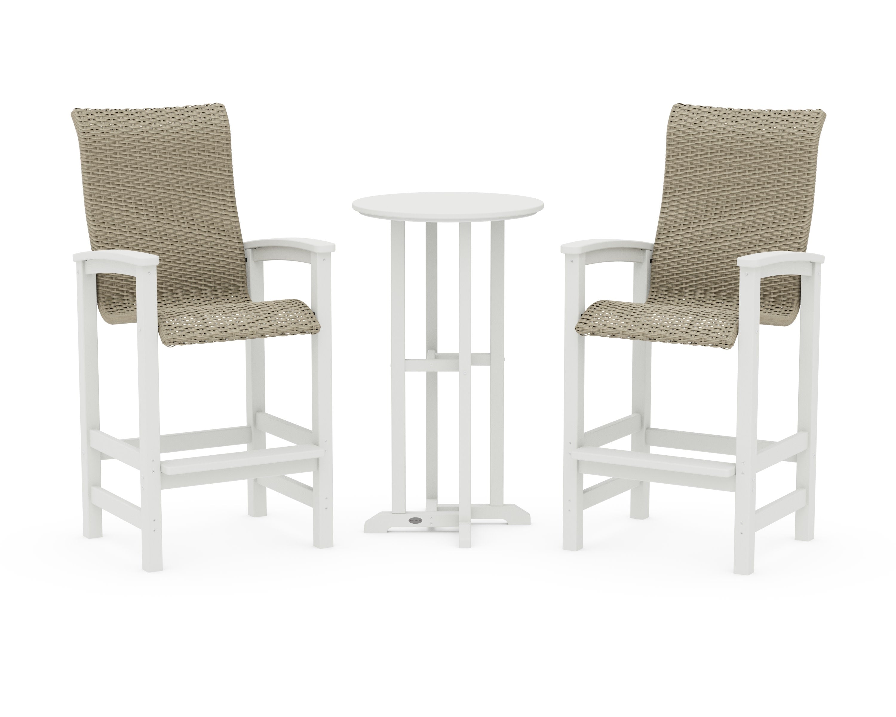 Coastal Woven High-Back 3-Piece Farmhouse Bar Set in Vintage White / Dune Grass