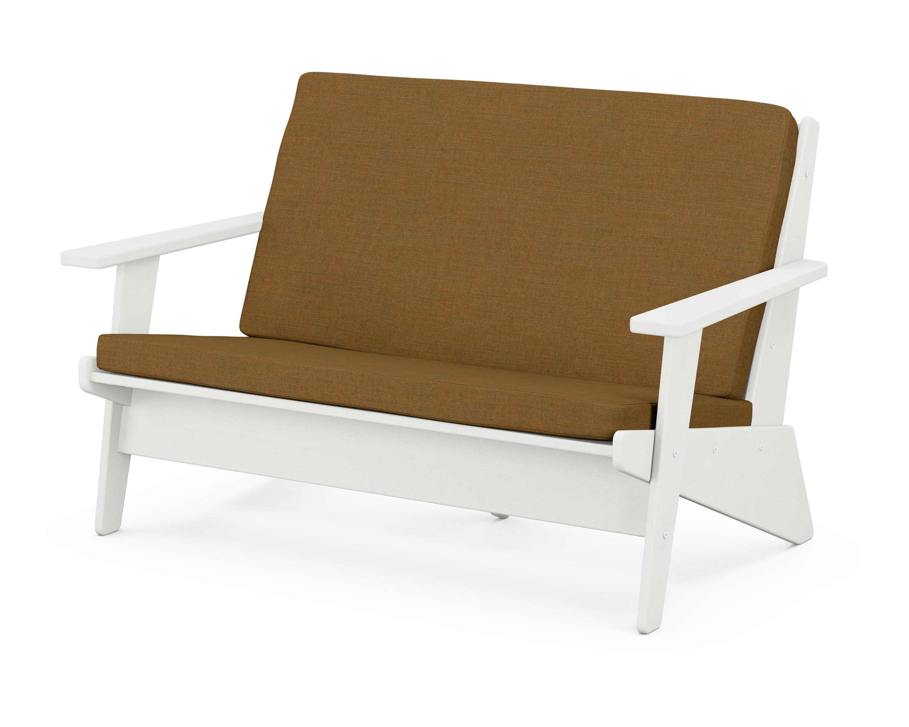 Riviera Modern Lounge Loveseat in Vintage White / Exhale Teak