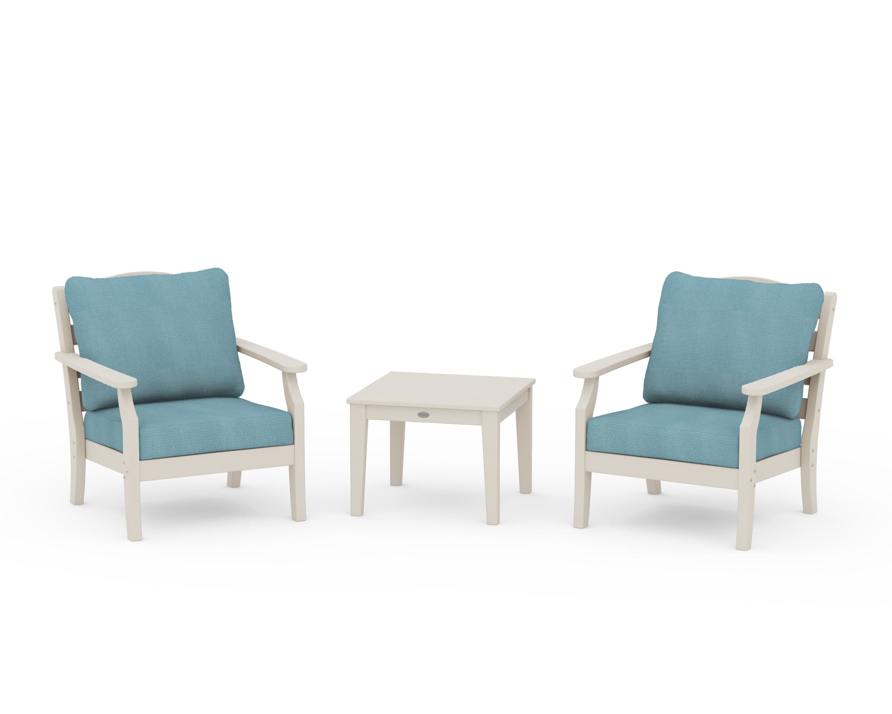 Savannah 3-Piece Deep Seating Set in Sand / Lattice Sky Blue